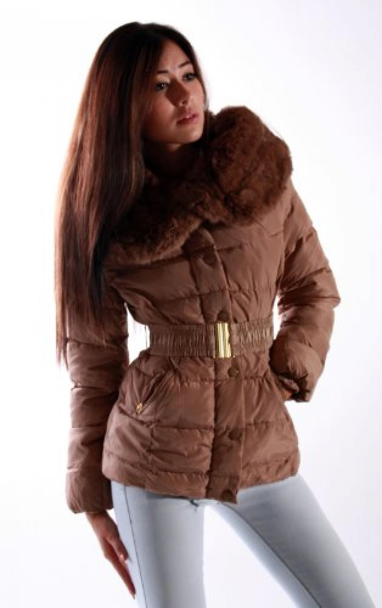 Damen Steppjacke mit Fake Fure Kragen Cappucino Braun Damen Steppjacke mit Fake Fure Kragen Cappucino Braun