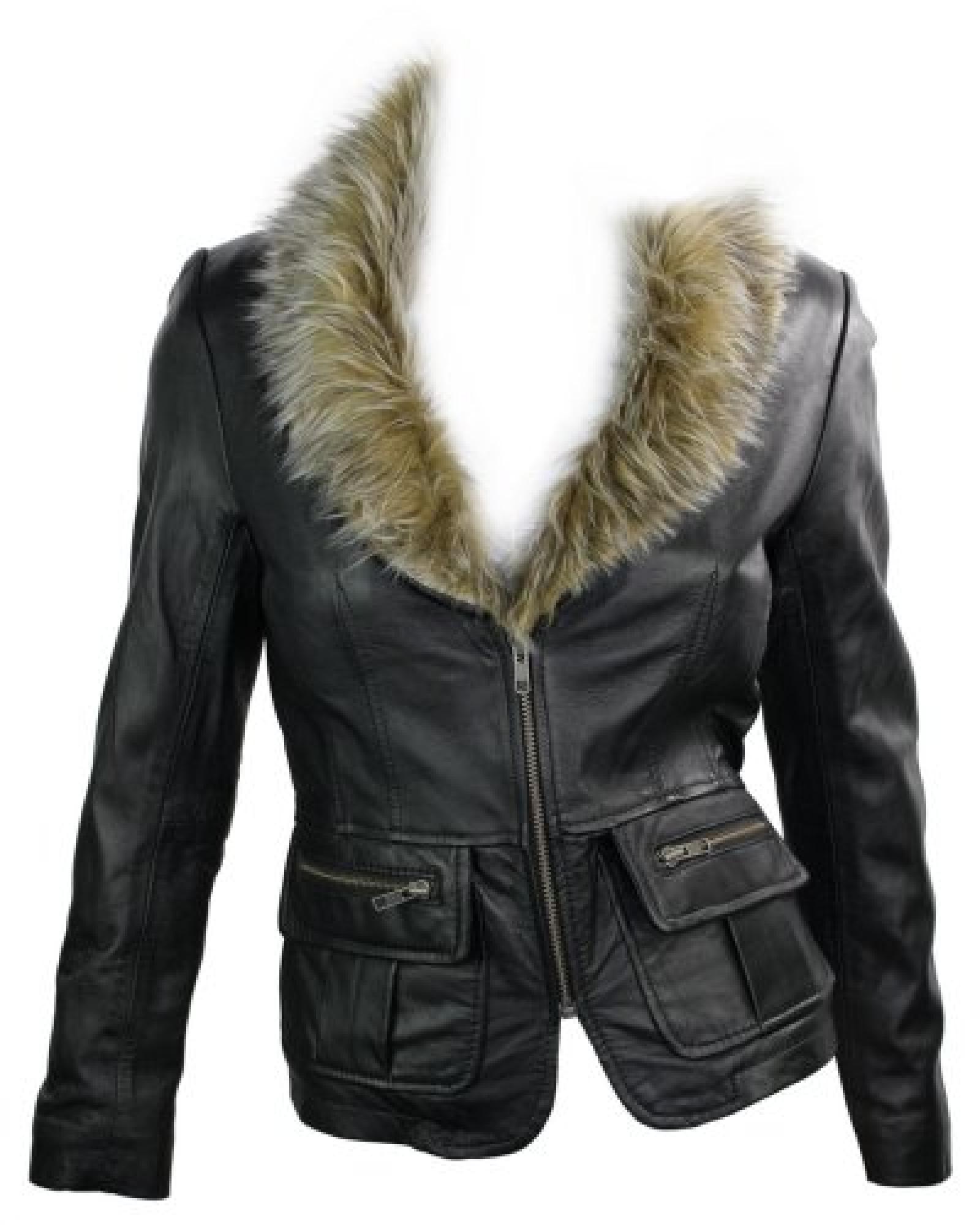Damenjacke in Schwarz aus Echtleder Fellkragen Damenjacke in Schwarz aus Echtleder Fellkragen