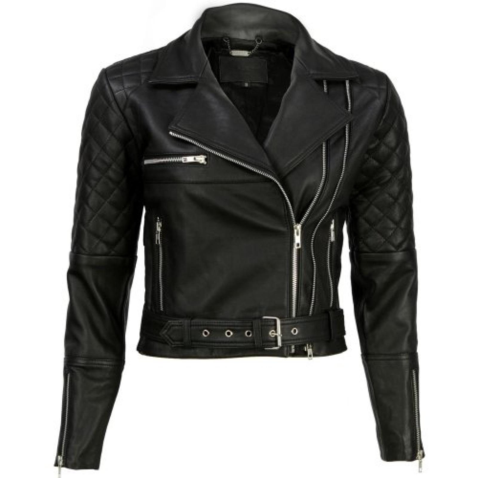 VIPARO Black Quilted Asymmetrical Biker Lambskin Leather Jacket - Adrienne 