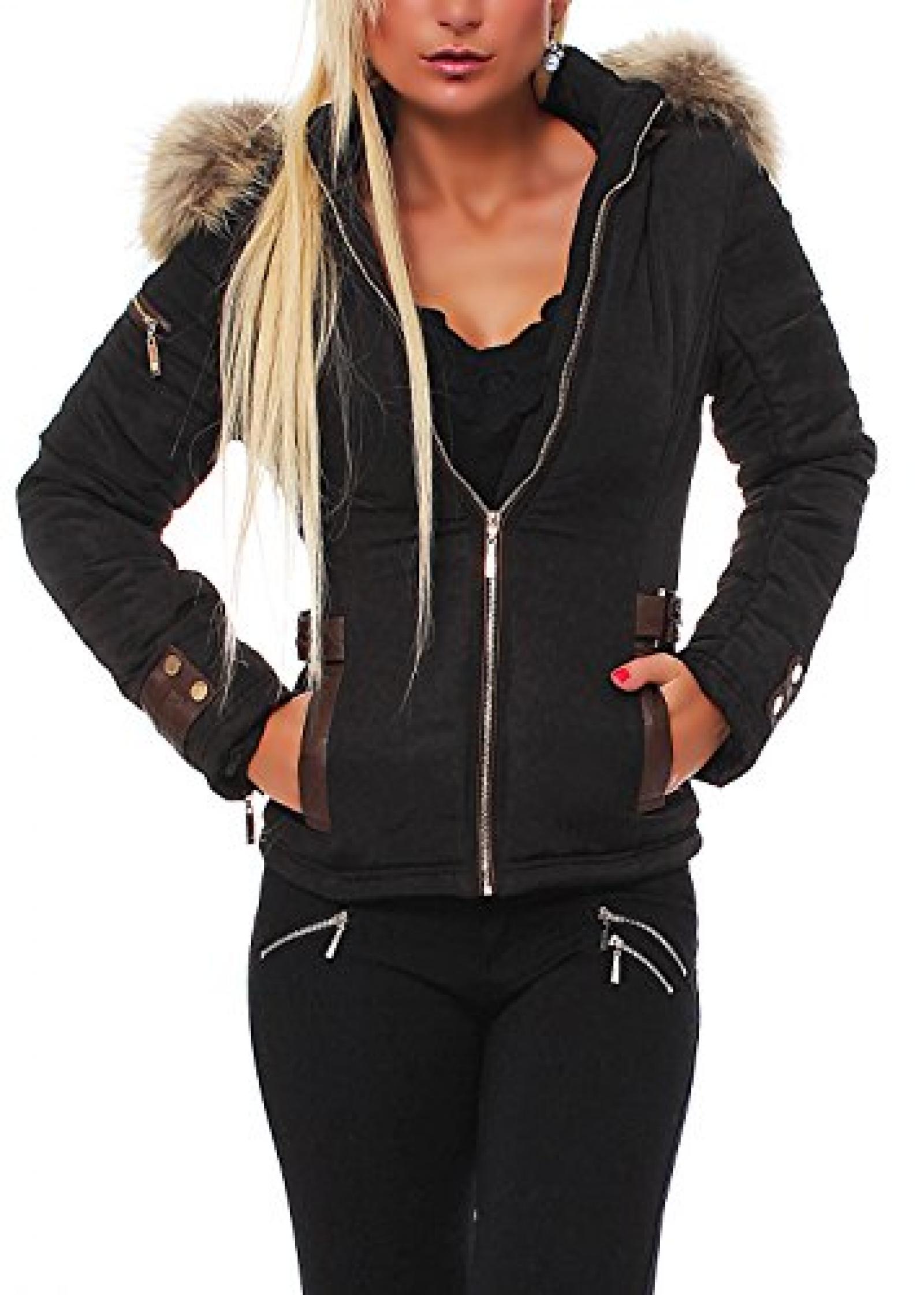 Winterjacke Echtfell Fuchs Kapuze Lederapplikationen Damen 