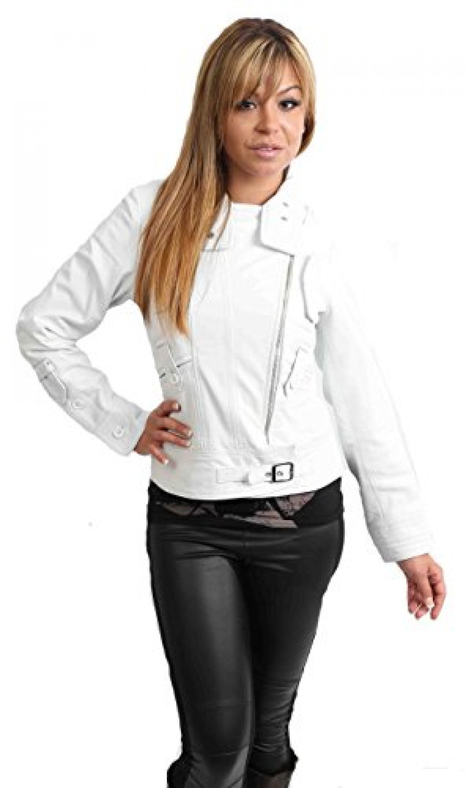 NEU AKTUELLE Damen Biker Lederjacke f&uuml;r Frauen HETTY wei&szlig; 