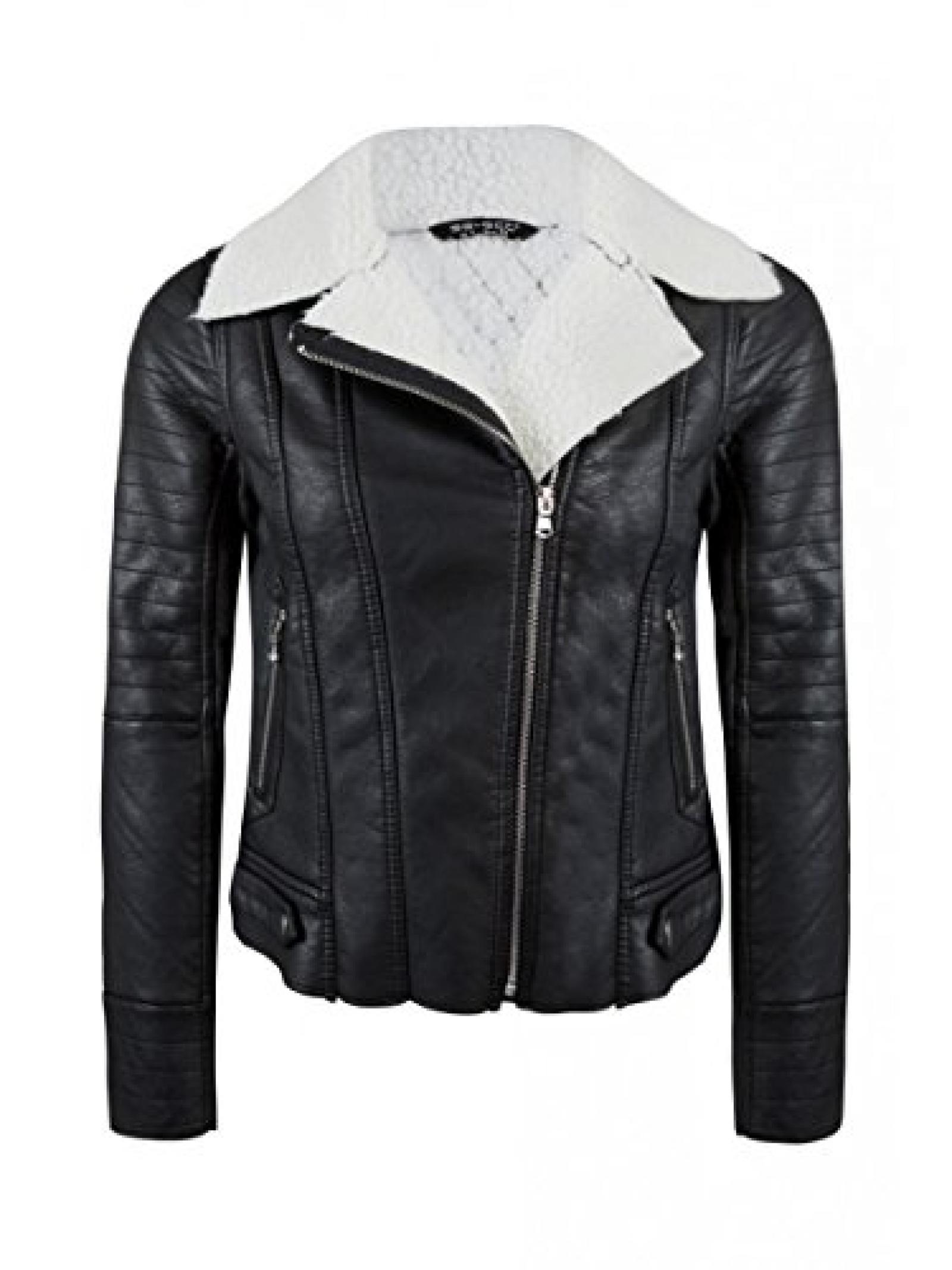 Womens Schwarz gebundenen PU Bikerjacke Damen Womens Schwarz gebundenen PU Bikerjacke Damen