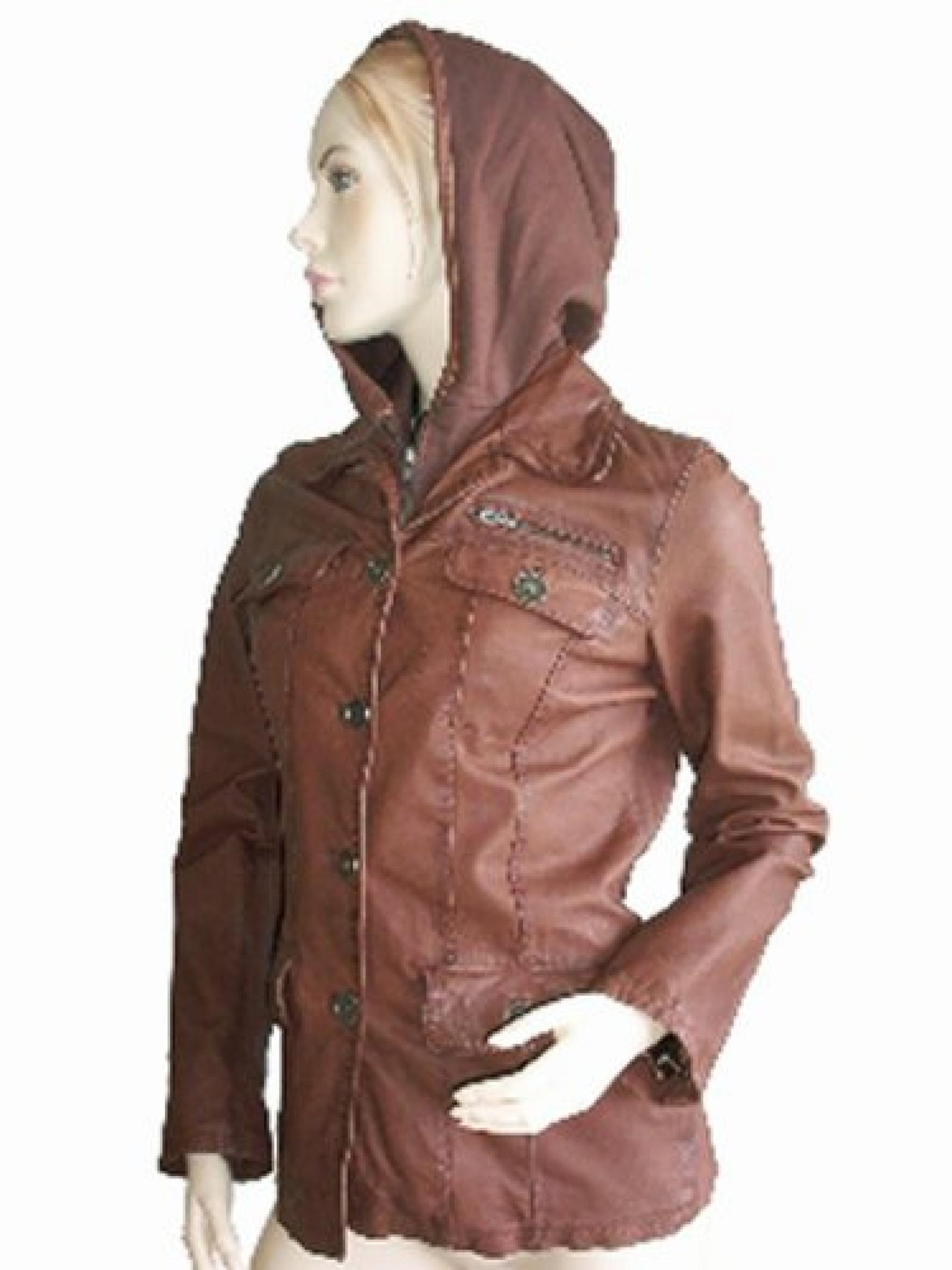 Best Connections trendige Designer-Lederjacke mit heraustrennbarer Kapuze, Braun, Gr. 36 Best Connections trendige Designer-Lederjacke mit heraustrennbarer Kapuze, Braun, Gr. 36