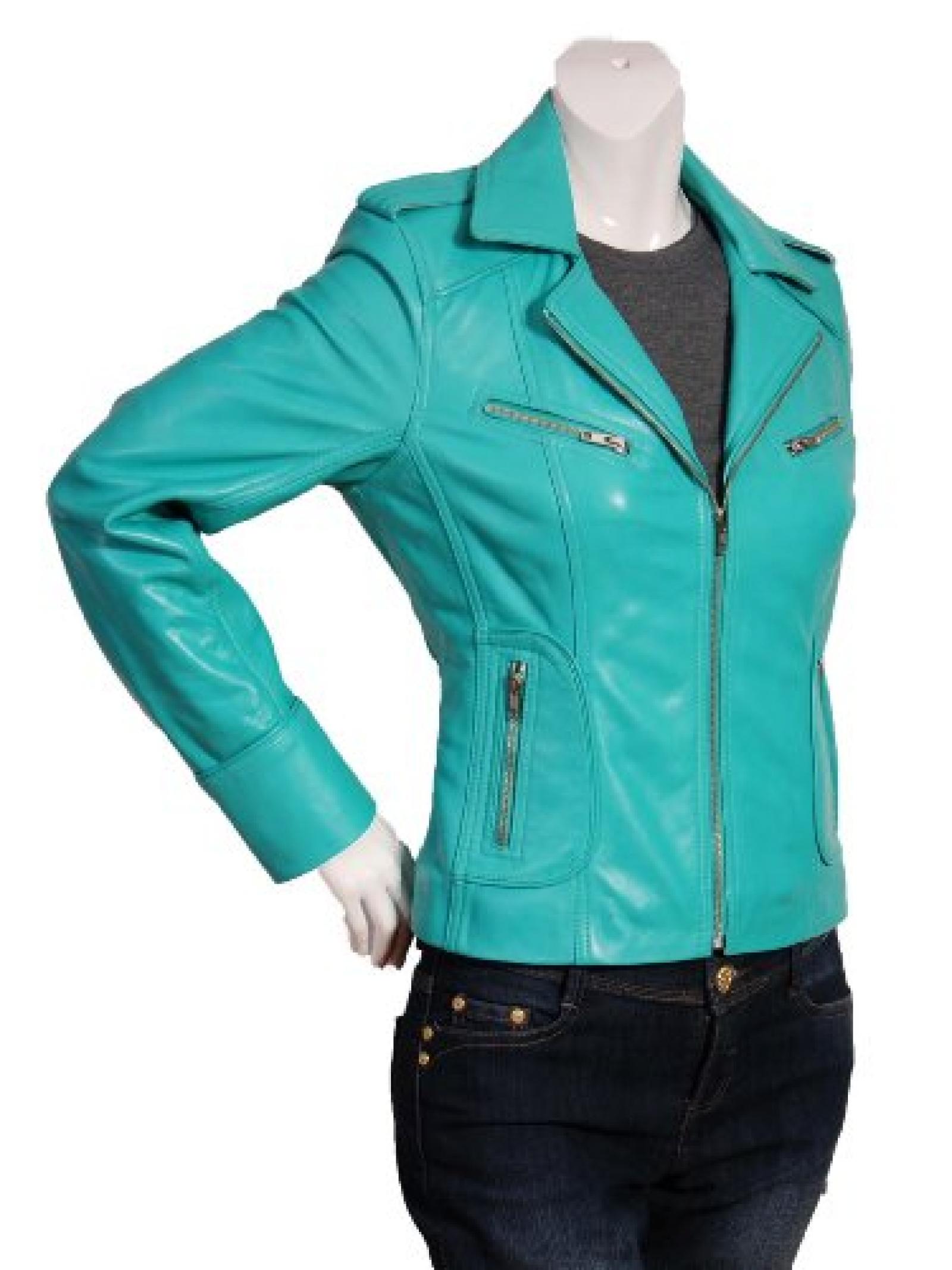 Damen Lederjacke neuen italienischen Motorradfahrer Jacke Stil 9823 t&uuml;rkis 