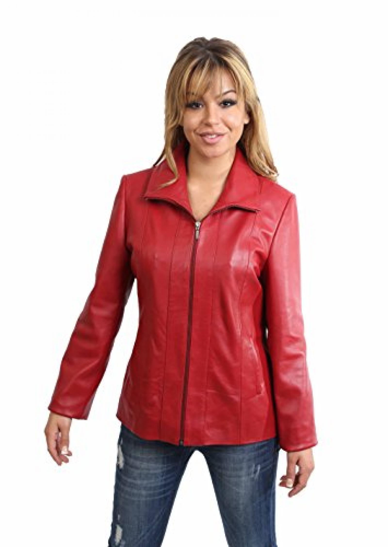 Motorradfahrer Lederjacke f&uuml;r Damen Biker Stil Jacke Frauen Julia Rot 