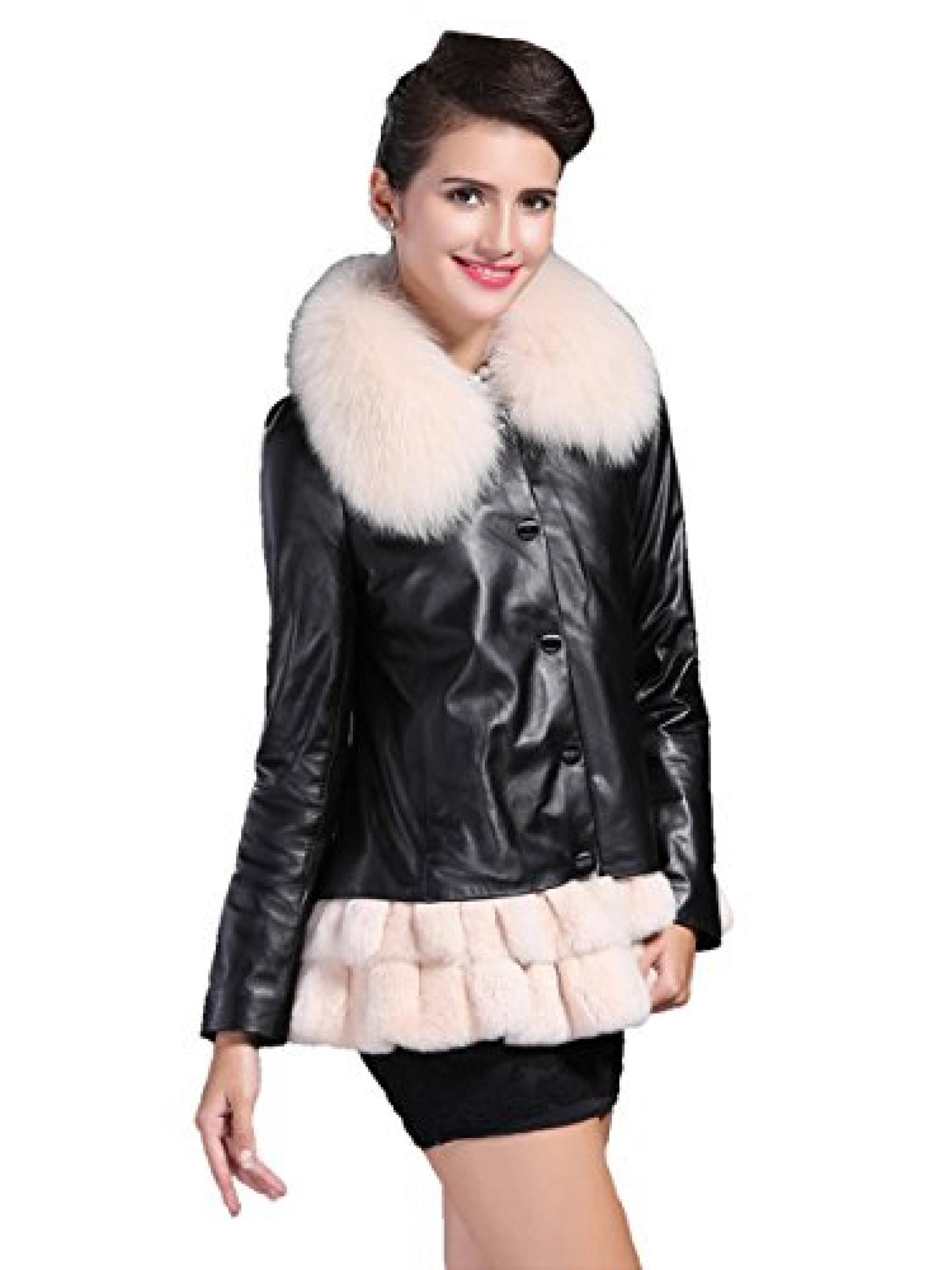 E-Girl Qualit&auml;ts-Dame Schafspelz, echtem Leder Deman Jacken & M&auml;ntel ,Schwarz 