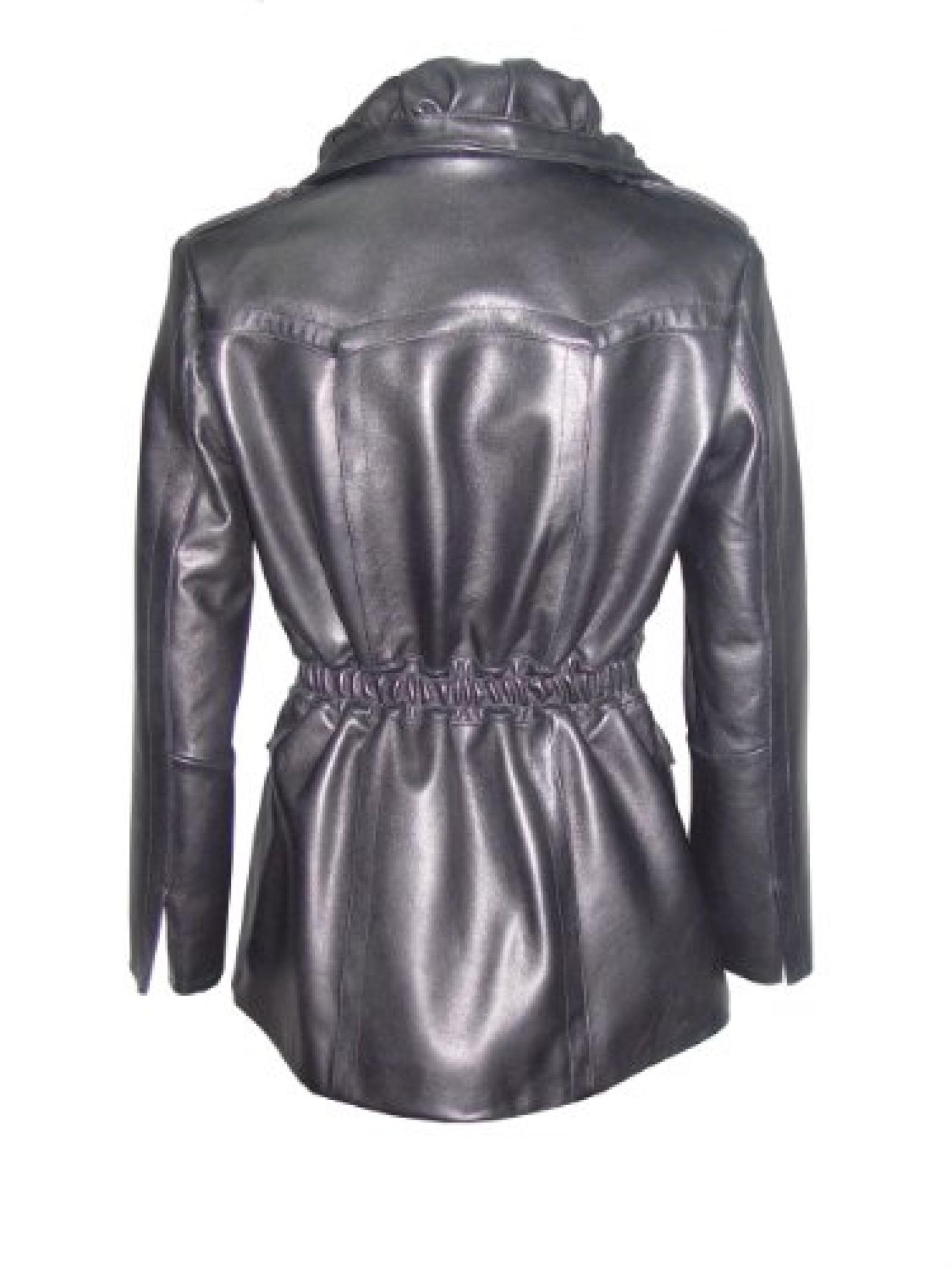Nettailor Women 4185 Soft Leather Simple Easy Casual Long Jacket Fancy Collar 