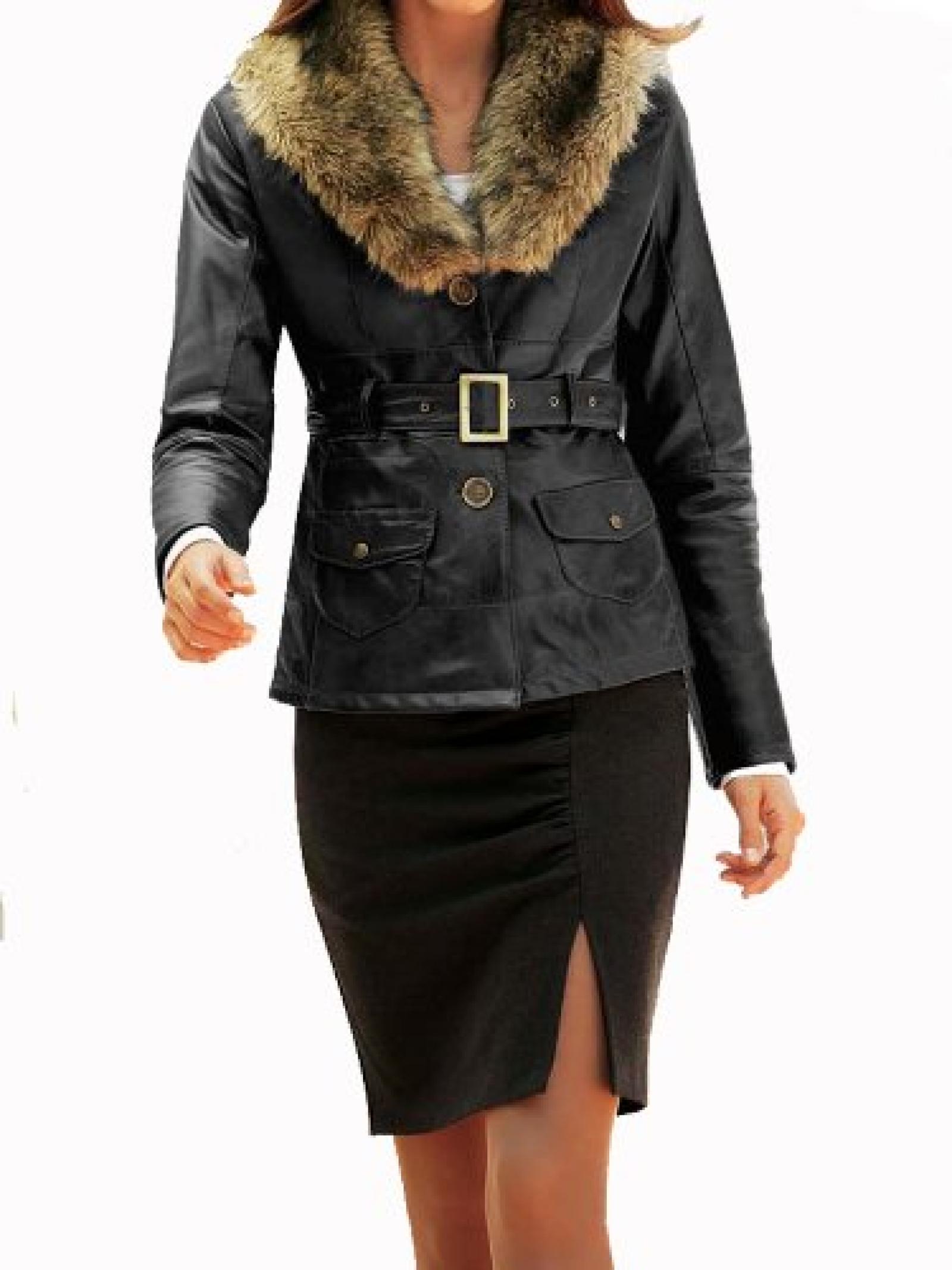 Heine Damen-Jacke Lammnappajacke mit Webpelz Schwarz Gr&ouml;&szlig;e 38 