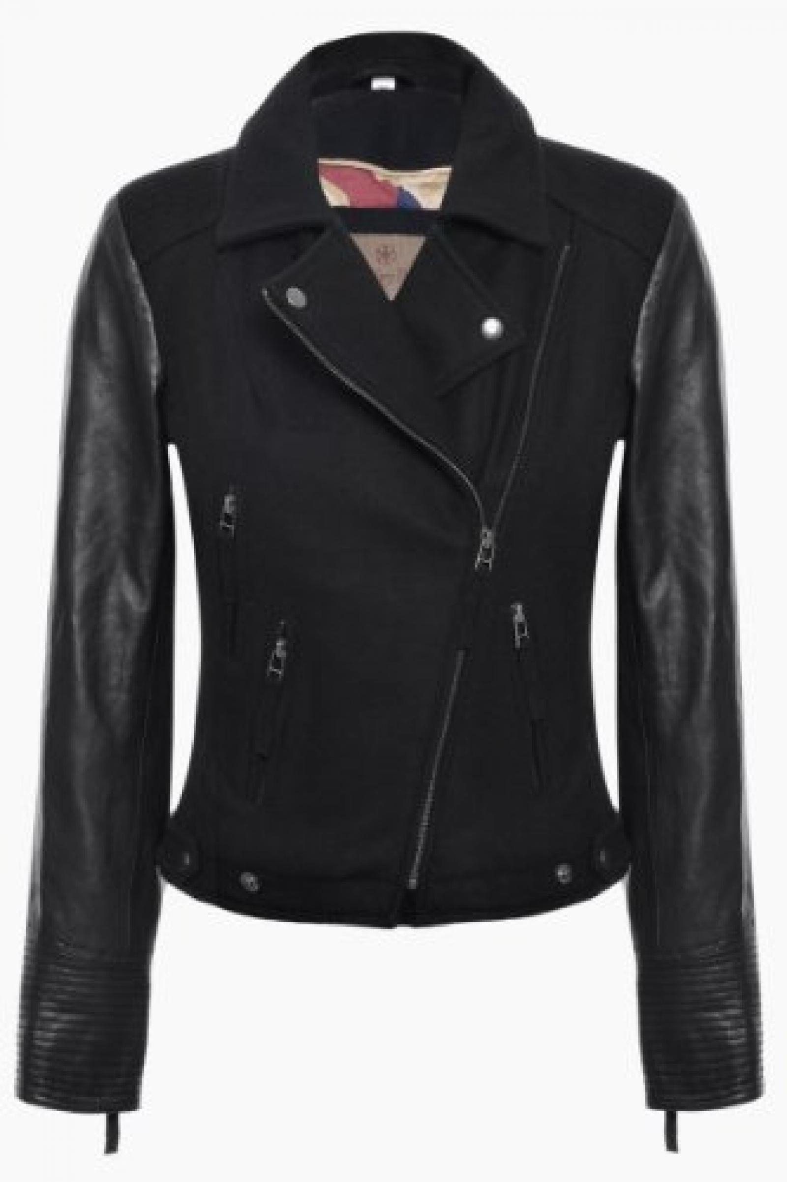 Paisley Park Bikerjacke 803 8917 aus Wolle mit Leder&auml;rmeln in Farbe 100 schwarz 