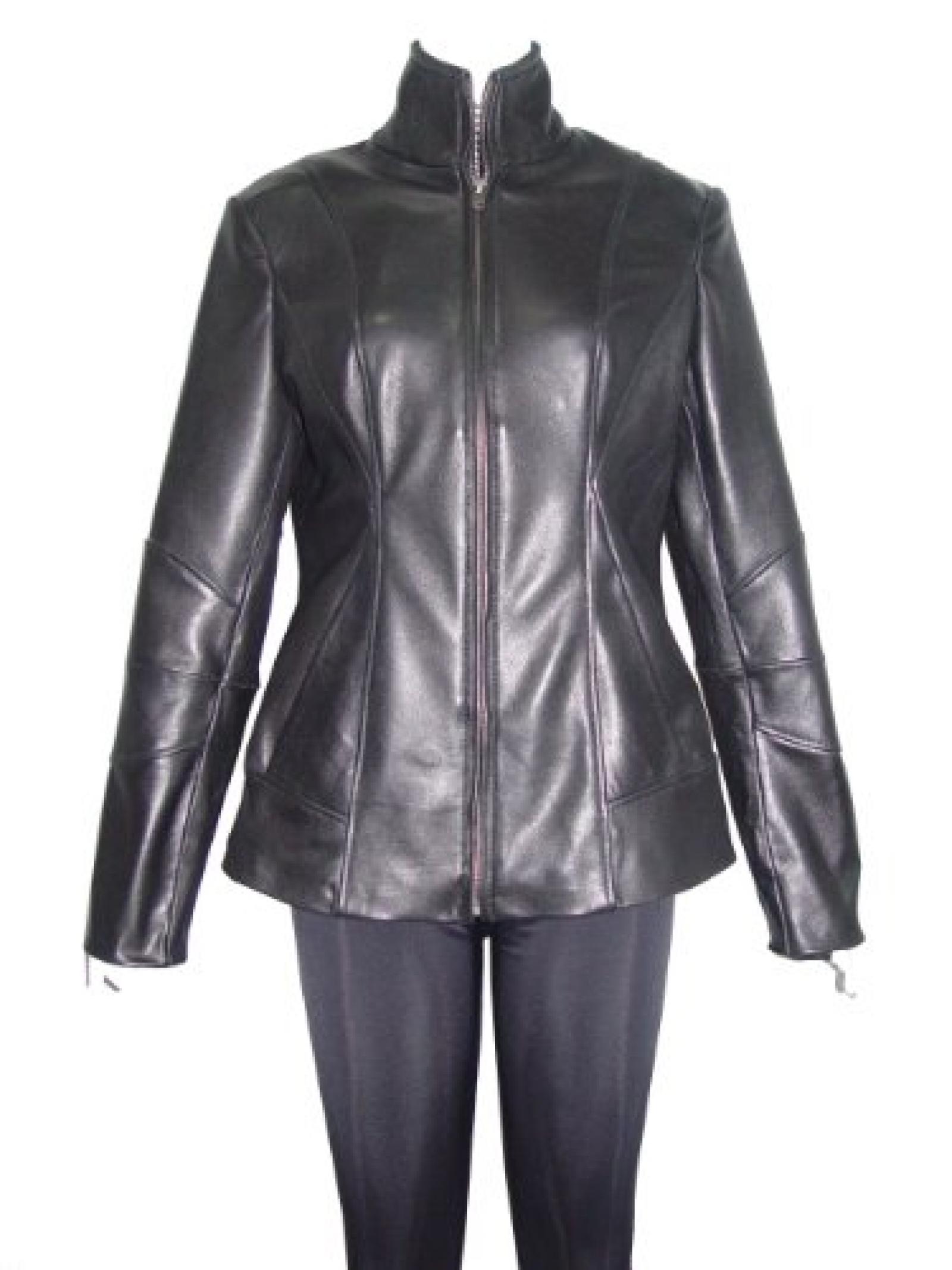 Paccilo FREE tailoring Women 4201 Leather Moto Jacket Open Bottom Zip Front 