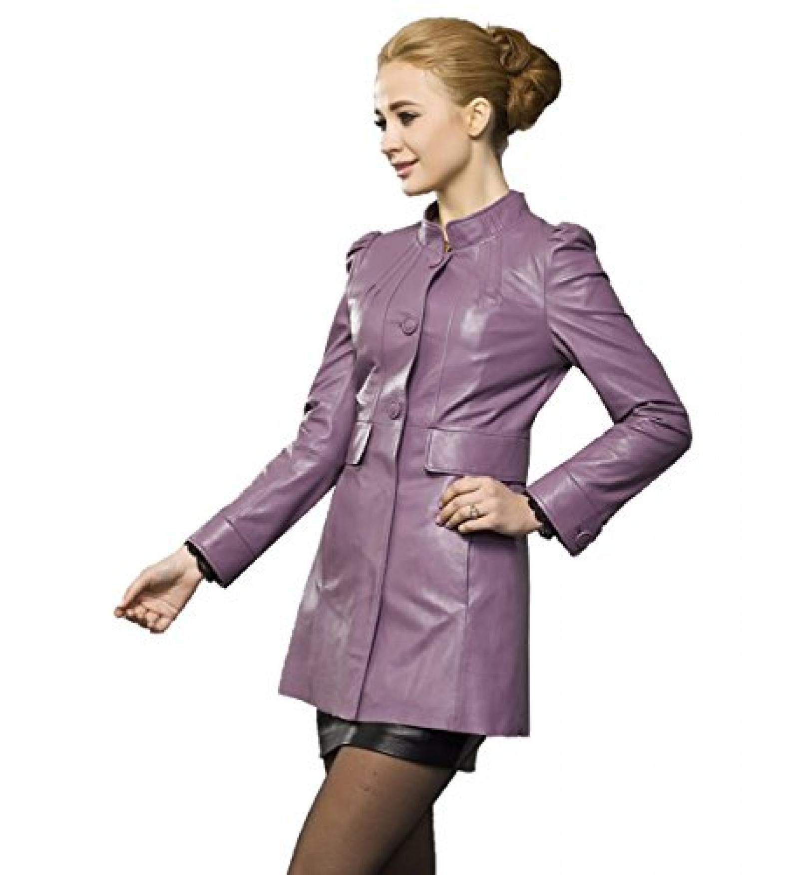 E-Girl Neue Slim Lady Schafspelz, echtem Leder Deman Jacken & M&auml;ntel ,Violett 