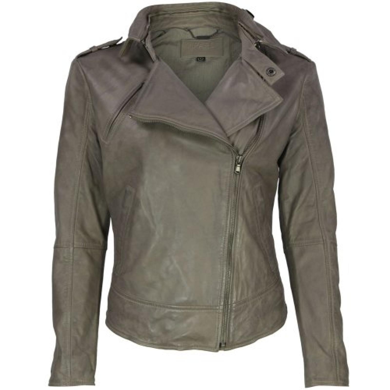 VIPARO Khaki Aymmetrical Biker Leather Jacket - August VIPARO Khaki Aymmetrical Biker Leather Jacket - August