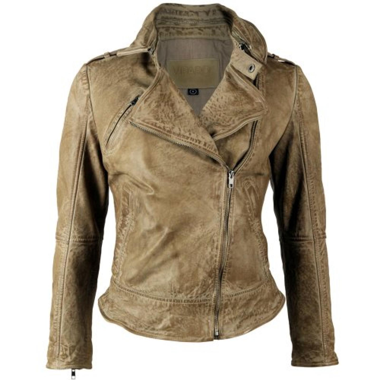 VIPARO Latte Stonewash Asymmetrical Biker Lambskin Leather Jacket - Kendall VIPARO Latte Stonewash Asymmetrical Biker Lambskin Leather Jacket - Kendall