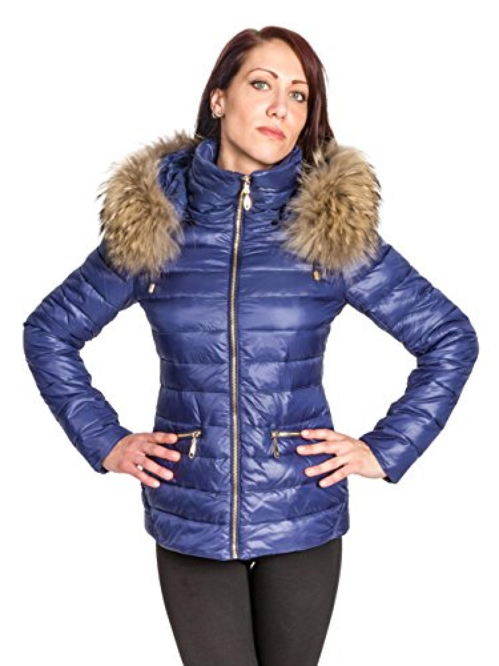 Winterjacke Alice mit Fellkapuze in Royal- Blau, Waschbär- Pelz, Echtfell Winterjacke Alice mit Fellkapuze in Royal- Blau, Waschbär- Pelz, Echtfell