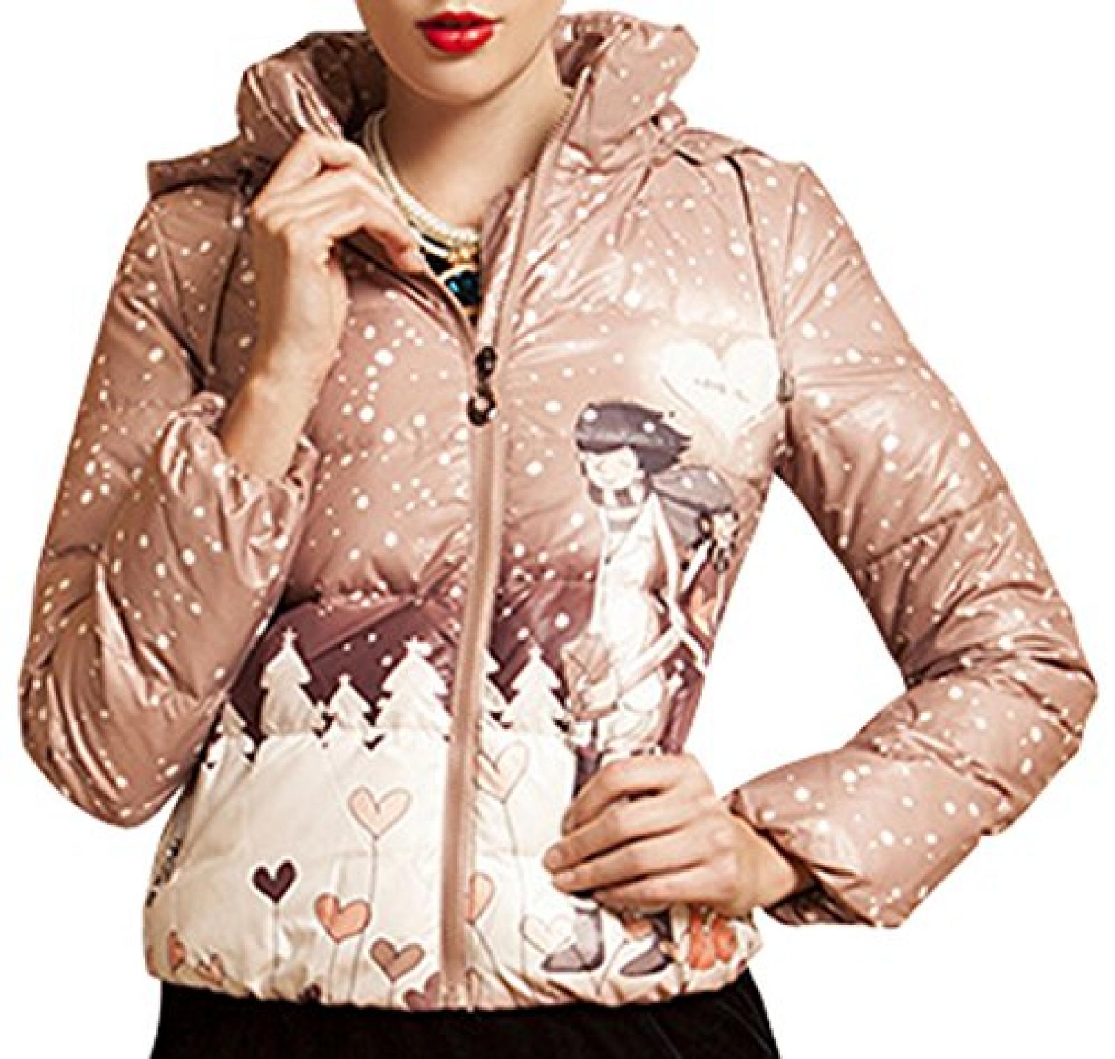 Bolnyss Damen Daunenjacke Winter mit kapuze Slim Fit Print Detail Bolnyss Damen Daunenjacke Winter mit kapuze Slim Fit Print Detail