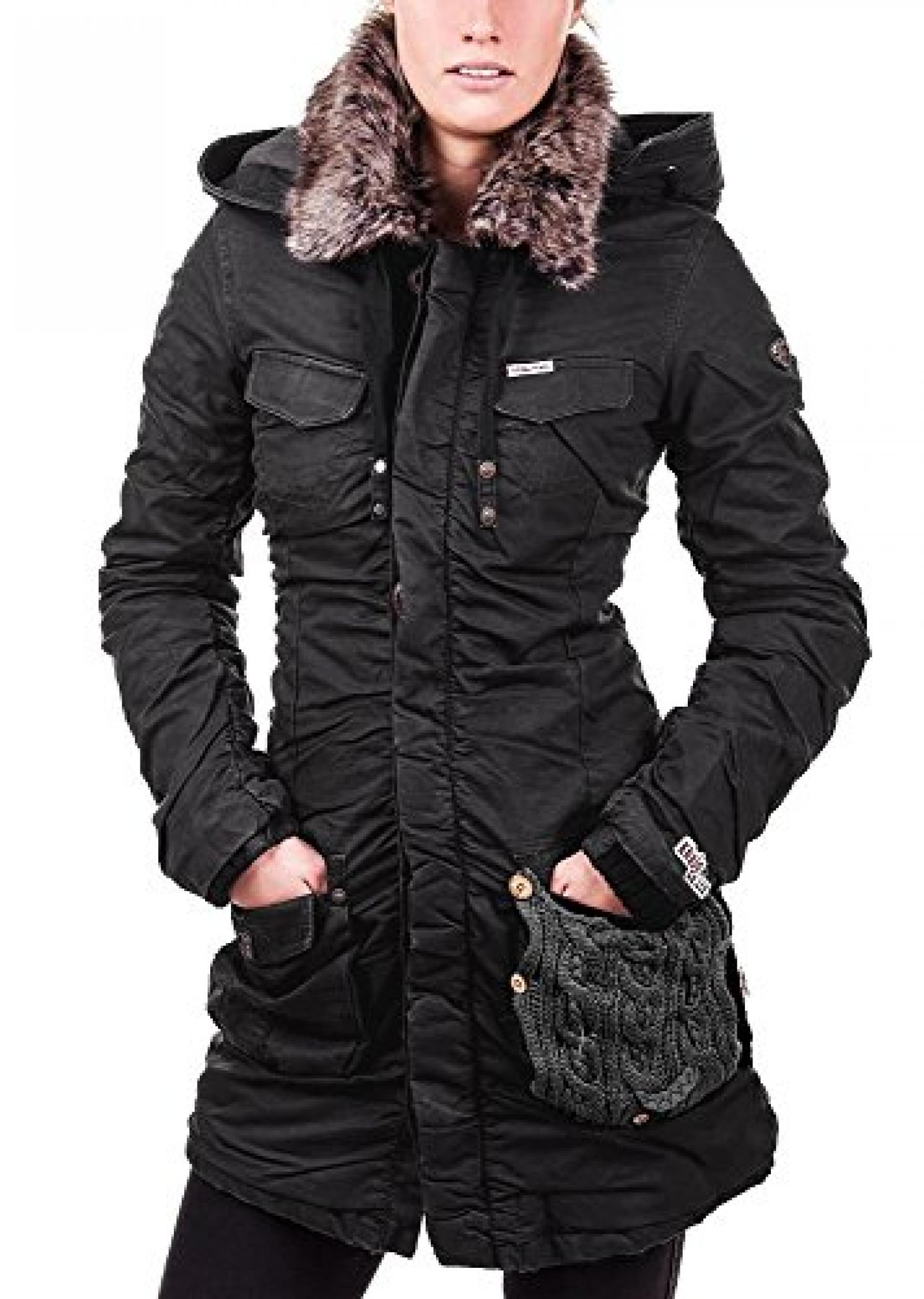 Khujo Damen Winterparka mit Kapuze und Kunstfellkragen black Khujo Damen Winterparka mit Kapuze und Kunstfellkragen black