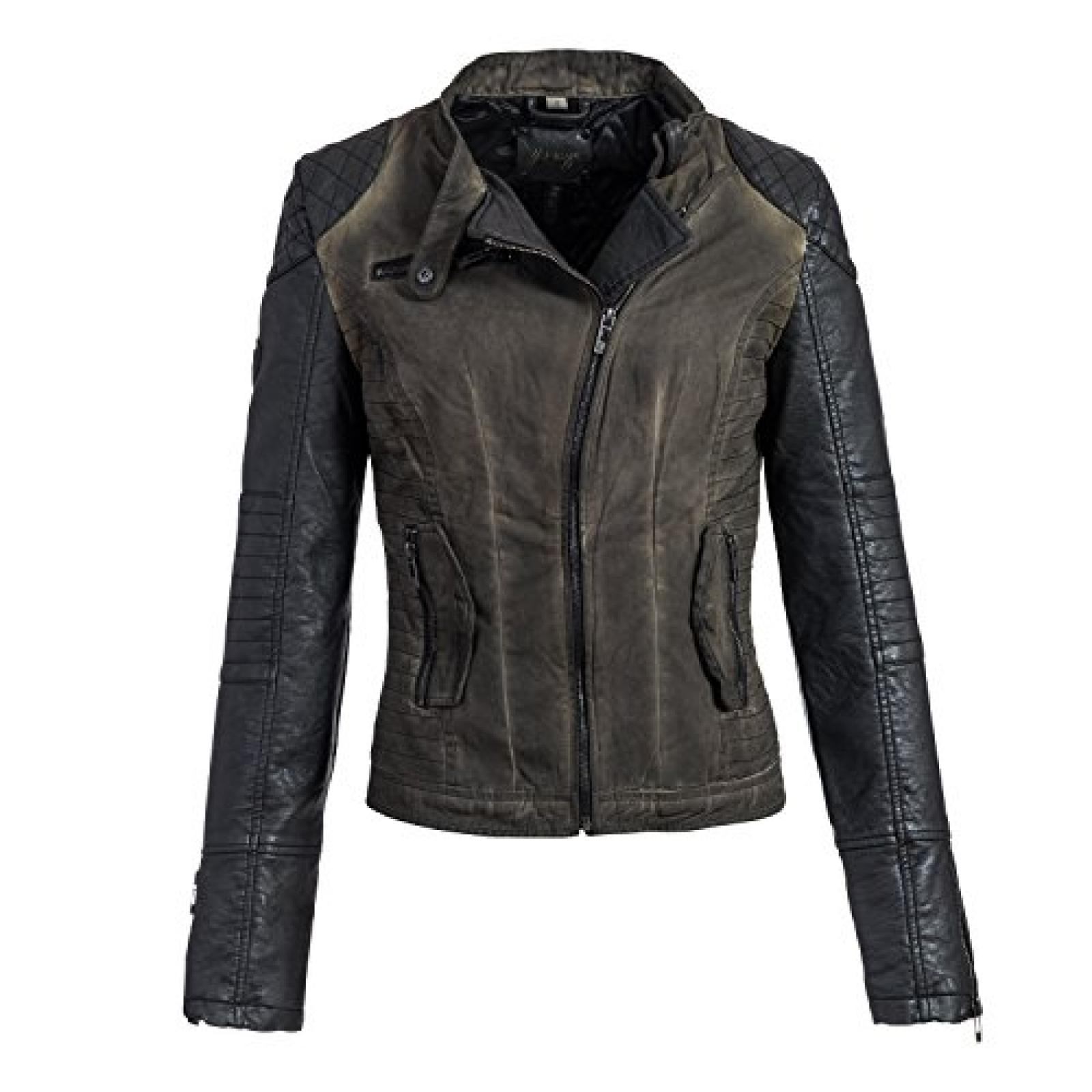 Maze Damen Herbst Winter &Uuml;bergangs Biker Style Jacke Kunst- Leder&auml;rmel Bel Air 