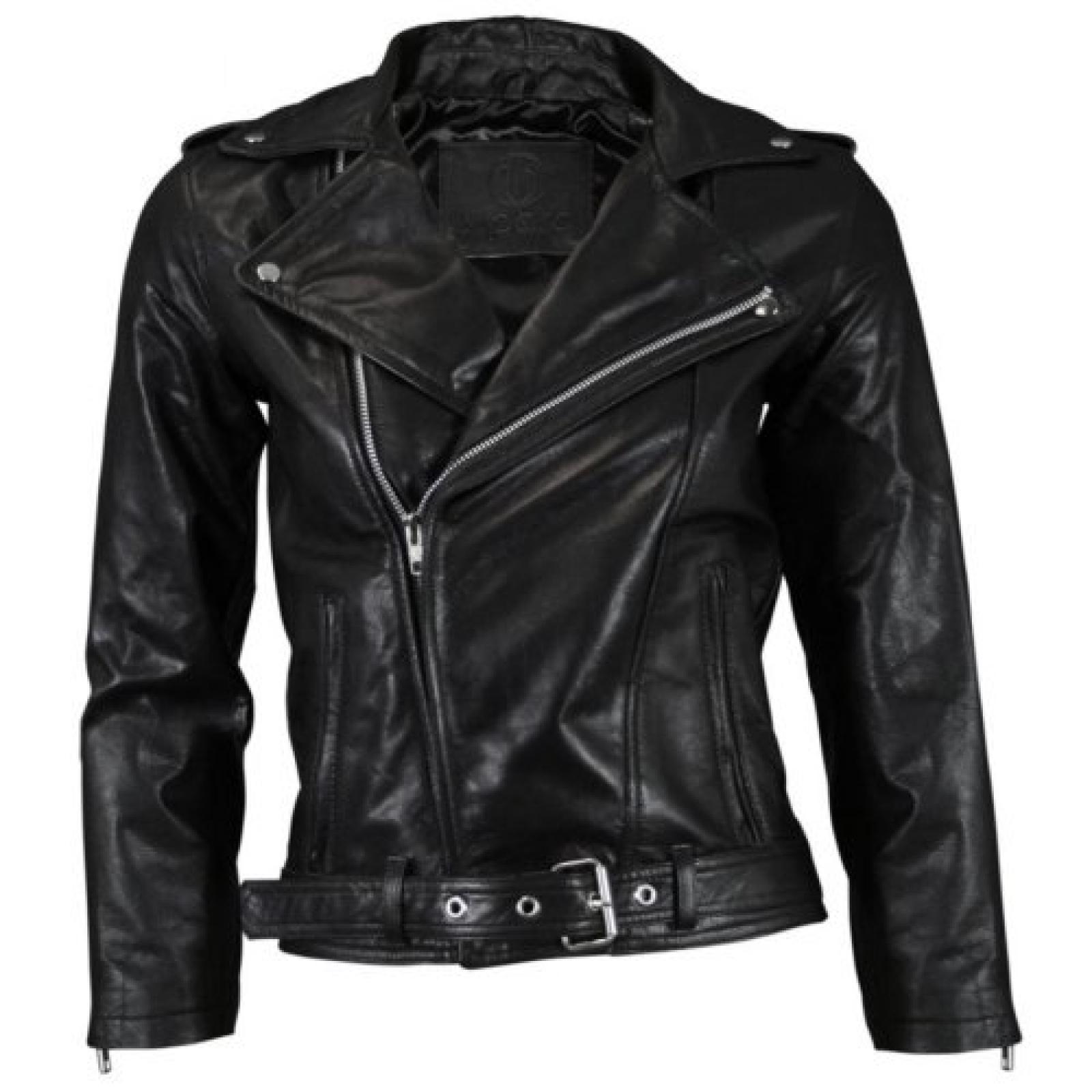 VIPARO Womens Black Cropped Sleeve Leather Biker Jacket - Kiera VIPARO Womens Black Cropped Sleeve Leather Biker Jacket - Kiera