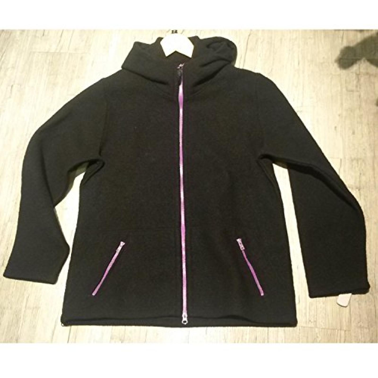 Mufflon Nele, Damen Wolljacke, schwarz mit pinkem RV Mufflon Nele, Damen Wolljacke, schwarz mit pinkem RV