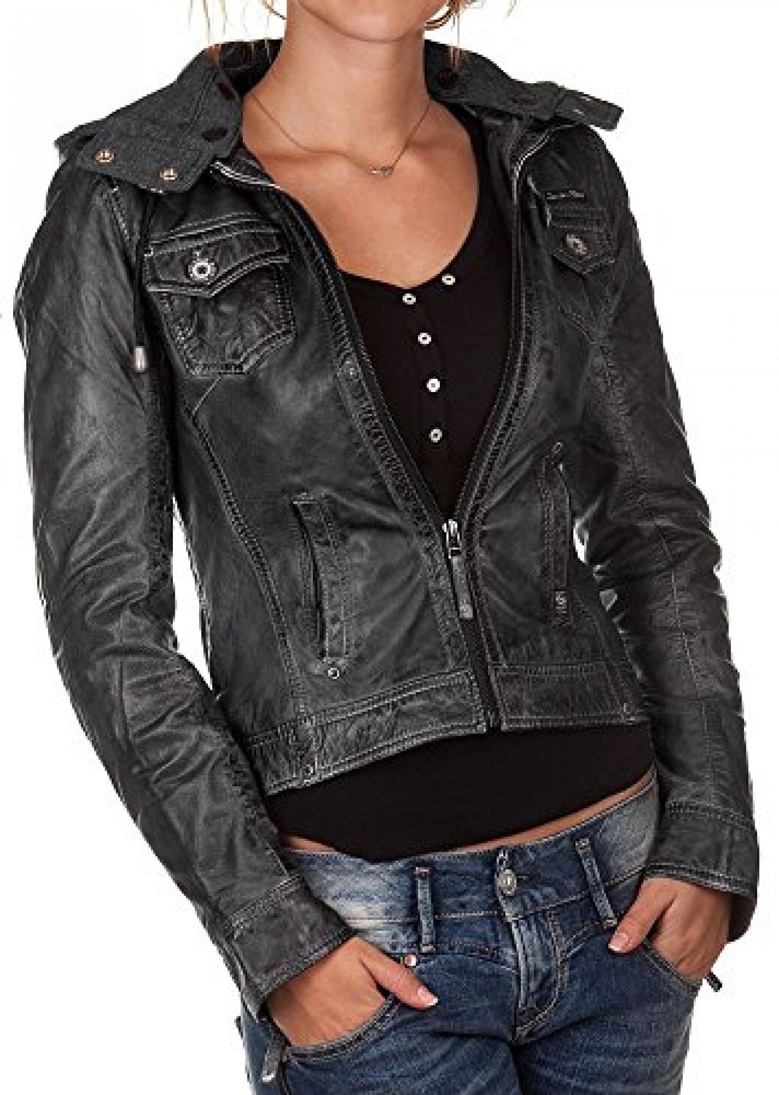 M.O.D Damen Lederjacke mit Sweatkapuze charcoal M.O.D Damen Lederjacke mit Sweatkapuze charcoal