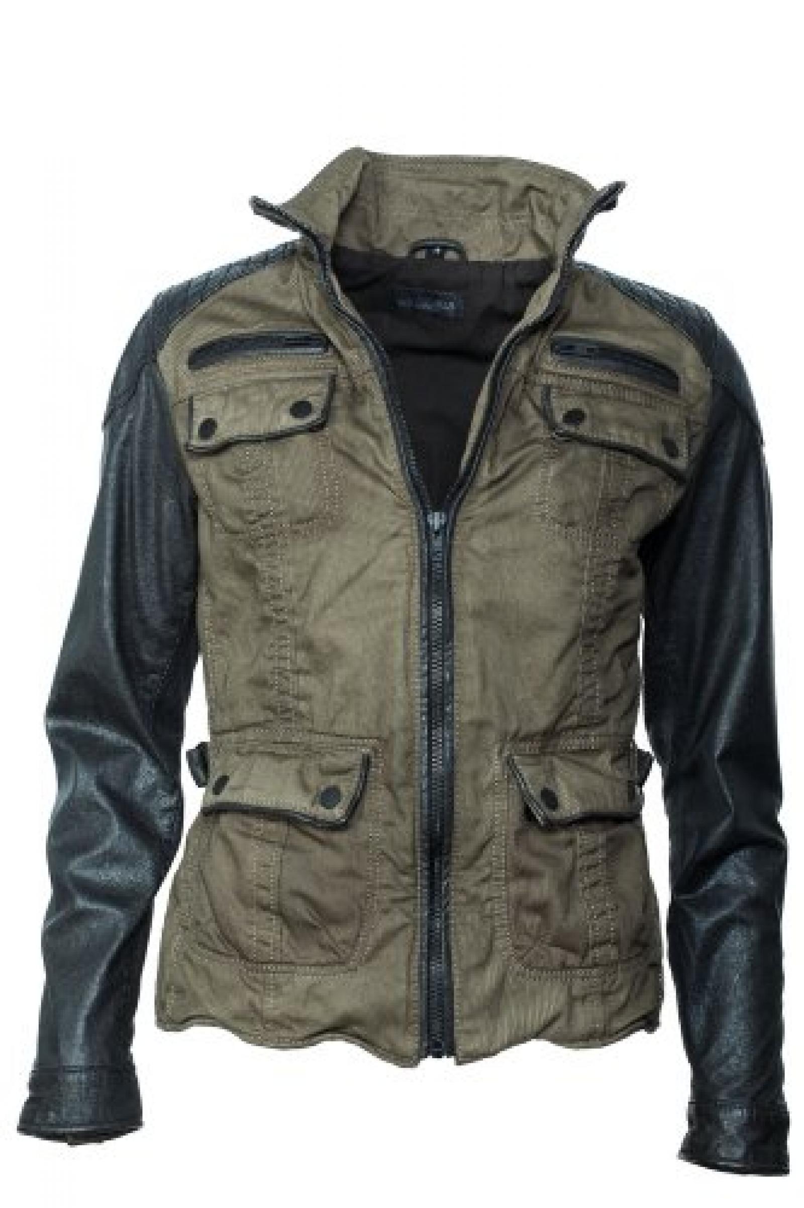 Top-modische Rockn blue Jacke brandaktueller Leder-Stoff Materialmix Top-modische Rockn blue Jacke brandaktueller Leder-Stoff Materialmix