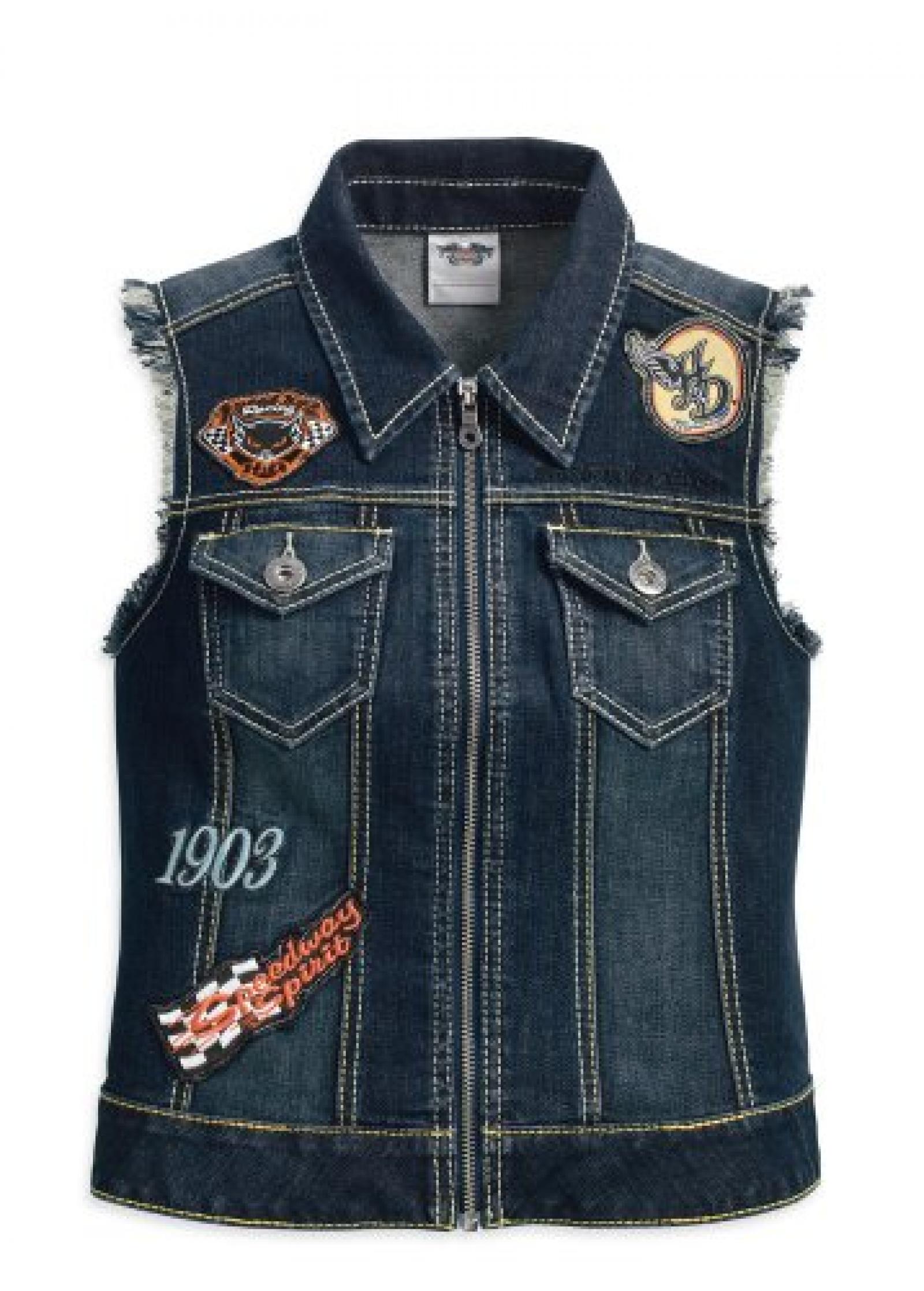Harley-Davidson Denim Blowout Vest with Patches 96349-13VW Damen Outerwear Harley-Davidson Denim Blowout Vest with Patches 96349-13VW Damen Outerwear