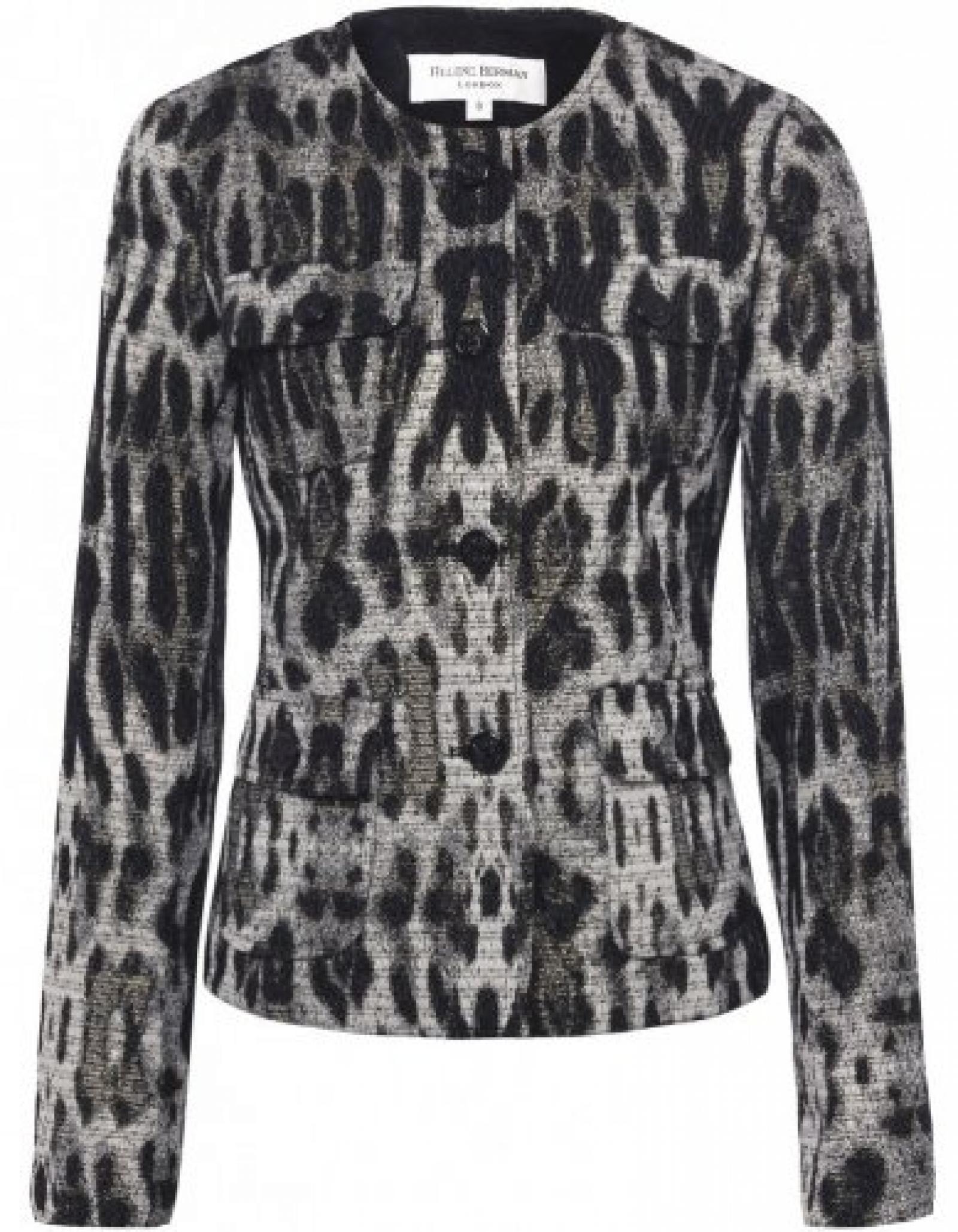 Helene Berman Metallische Leopard Zugeschnitten Jacke Schwarz Helene Berman Metallische Leopard Zugeschnitten Jacke Schwarz