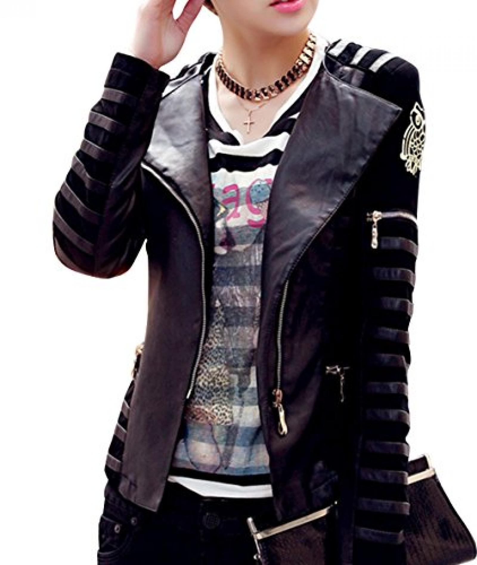 QYL Damen Jacke Umgelegekragen Motorradjacke Lederjacke Slim Fit QYL Damen Jacke Umgelegekragen Motorradjacke Lederjacke Slim Fit