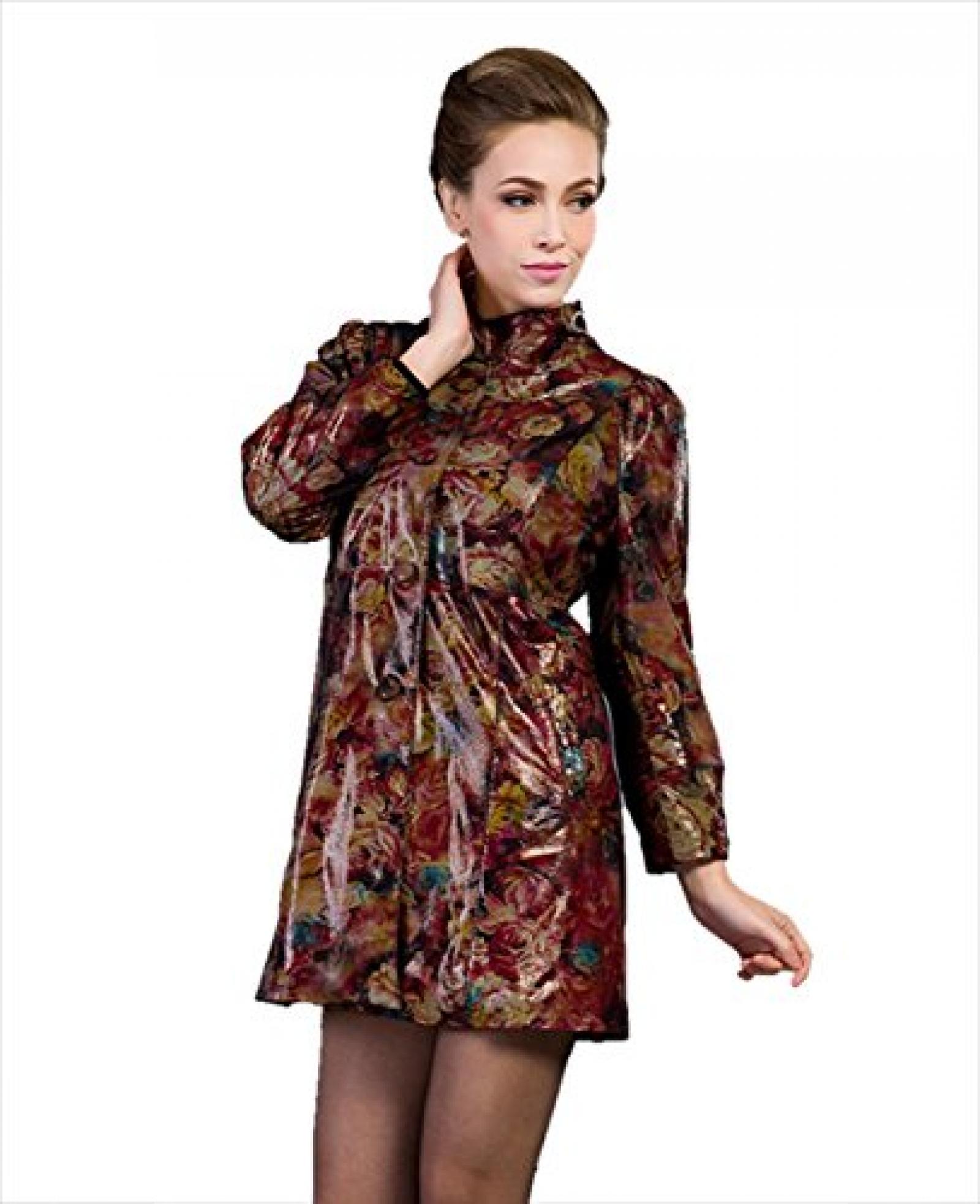 E-Girl Blumendrucken Lady Schafspelz, echtem Leder Deman Jacken & M&auml;ntel ,Mehrfarbig-2 