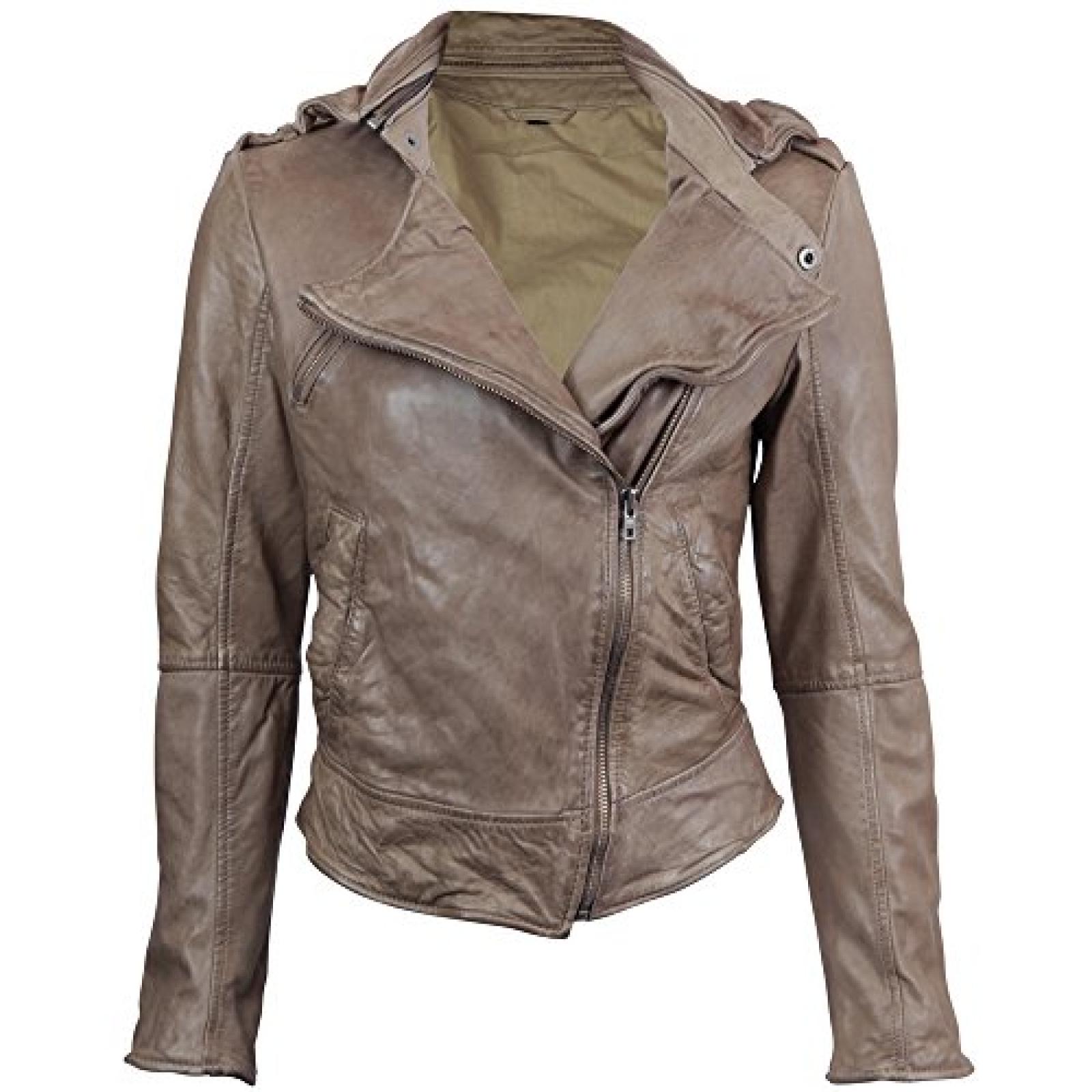 VIPARO Taupe Asymmetrical Biker lambskin Leather Jacket - Kendall 