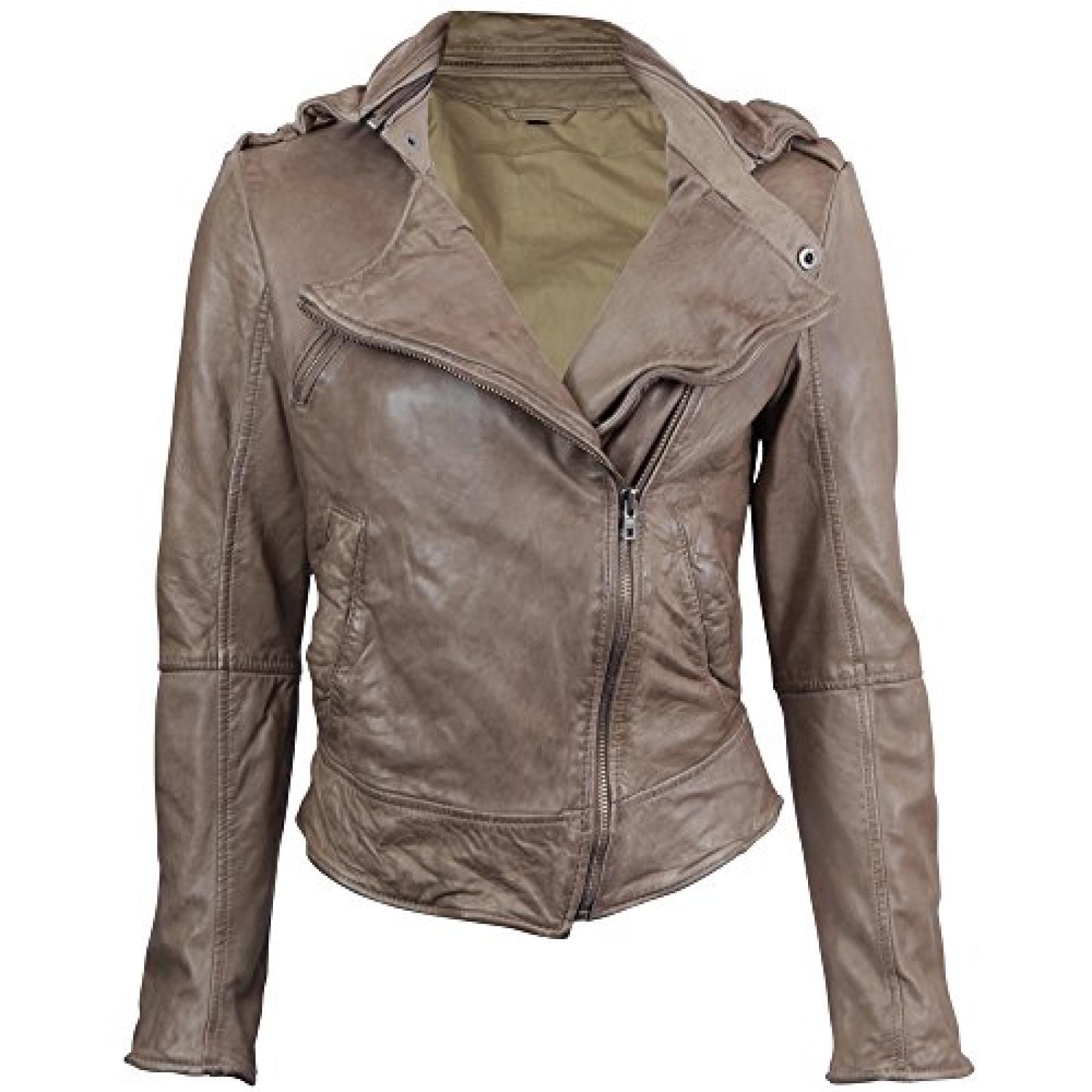 VIPARO Taupe Asymmetrical Biker lambskin Leather Jacket - Kendall VIPARO Taupe Asymmetrical Biker lambskin Leather Jacket - Kendall