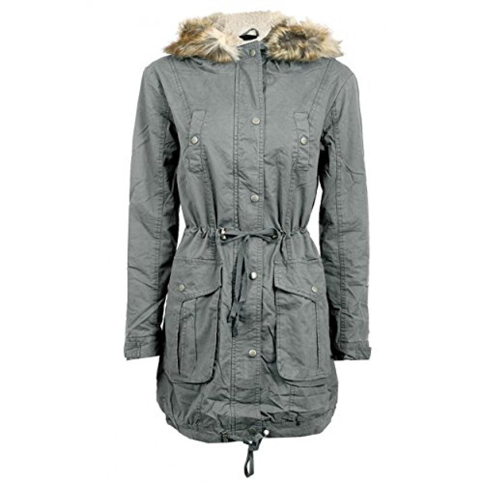 Womens Grau Borg Lined Parka Ladies Summer Fashion Stylish vom Trend Kleidung Ferien 