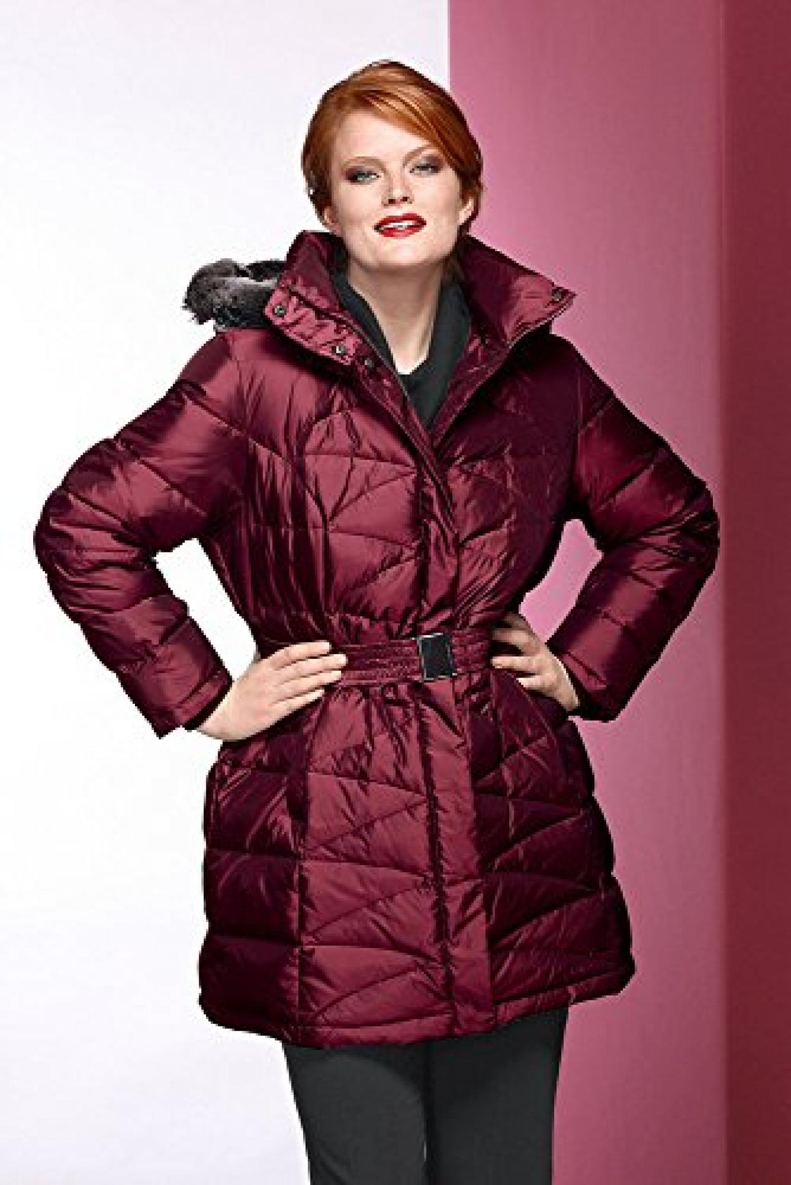 Ulla Popken Damen Daunenjacke mit G&uuml;rtel, Kapuze abnehmbar, 694643 