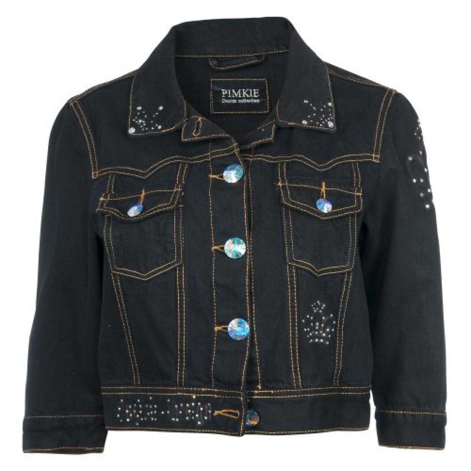 Kurze Jeansjacke veredelt mit Kronen Motive SWAROVSKI-ELEMENTS und Swarovski Knöpfe Kurze Jeansjacke veredelt mit Kronen Motive SWAROVSKI-ELEMENTS und Swarovski Knöpfe