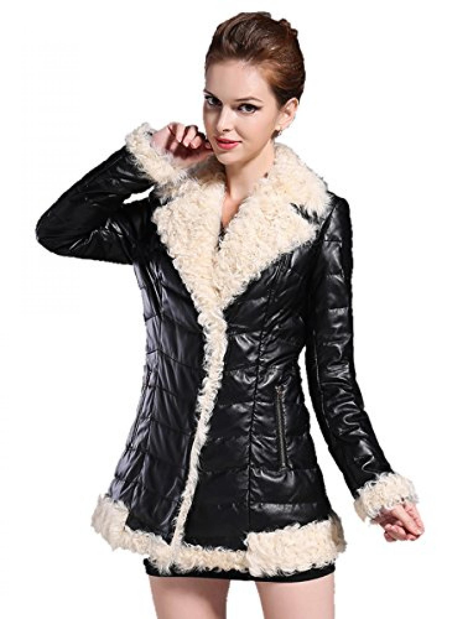 Dissa Schlank Lady Schafspelz, echtem Leder unten Deman Jacken & M&auml;ntel ,Schwarz 