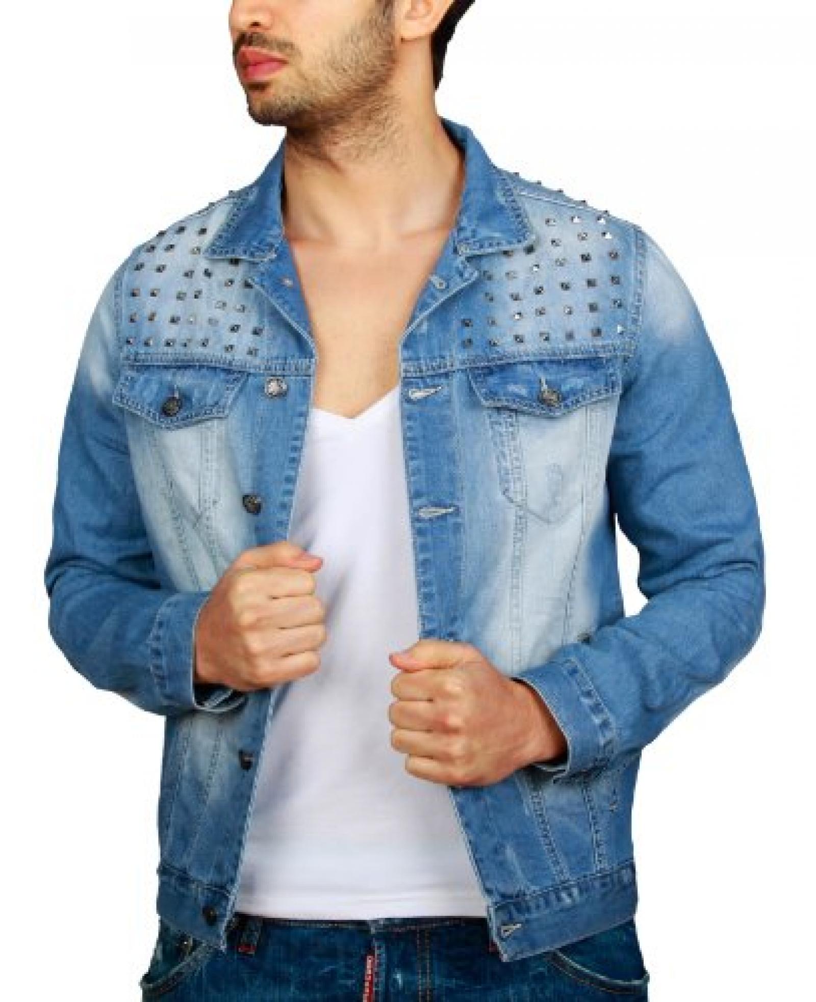 ReRock Designer Jeansjacke mit Nieten Marvel Blue Gr&ouml;sse: L 