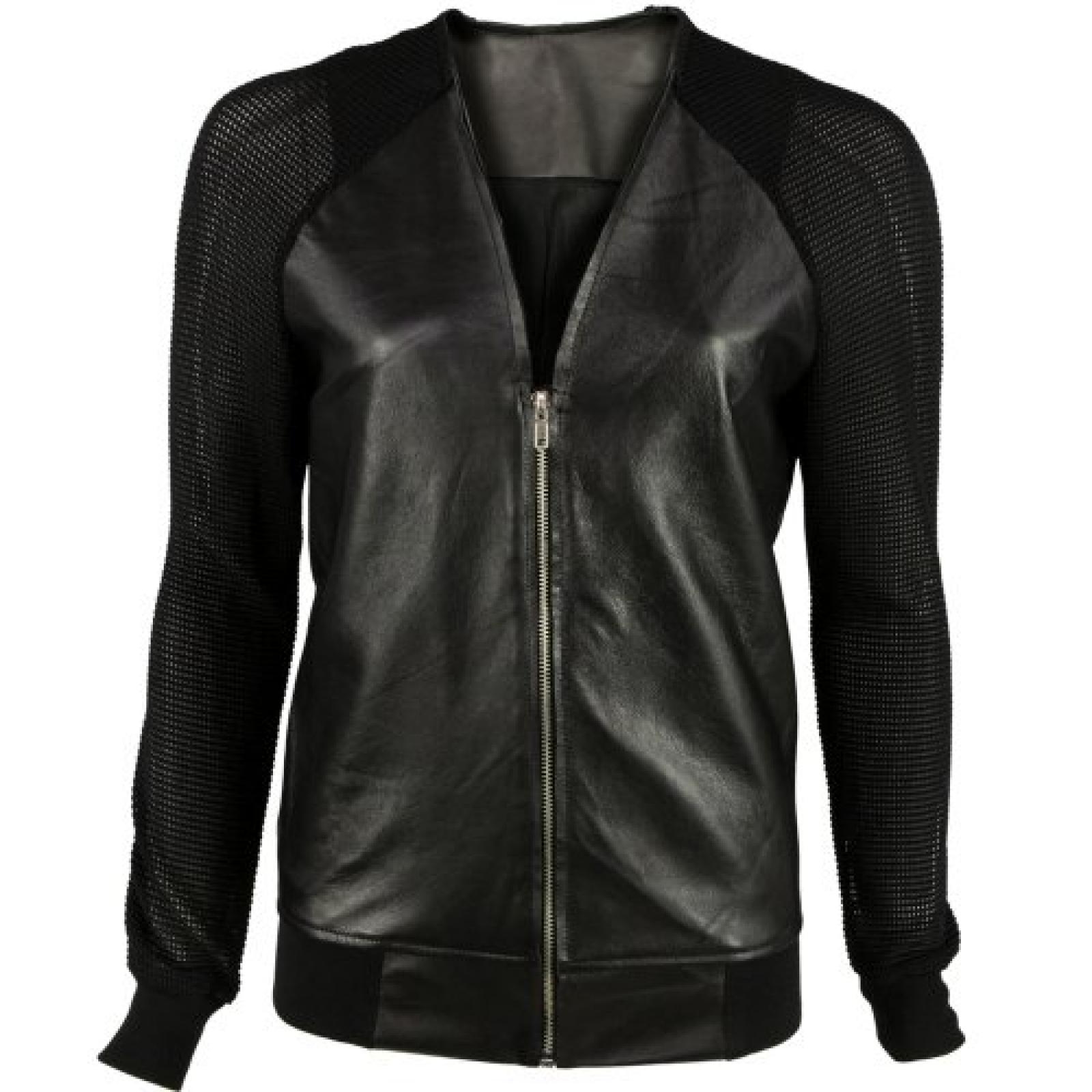 VIPARO Black Varsity Leather Jacket with Mesh Lightweight Netted Sleeves - Rodie VIPARO Black Varsity Leather Jacket with Mesh Lightweight Netted Sleeves - Rodie