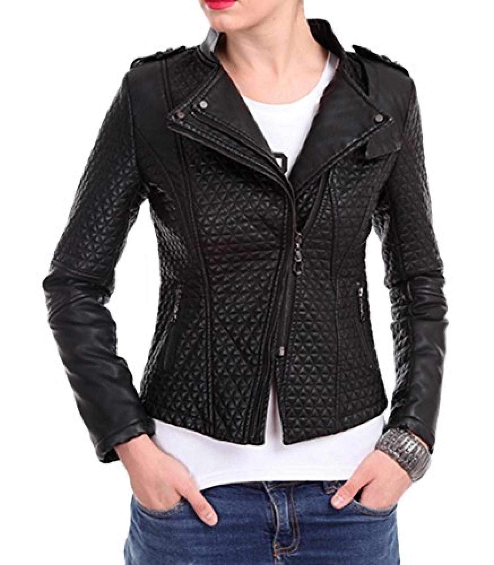 QYL Damen Lederjacke PU-Leder Winterjacke Outwear Kurz 