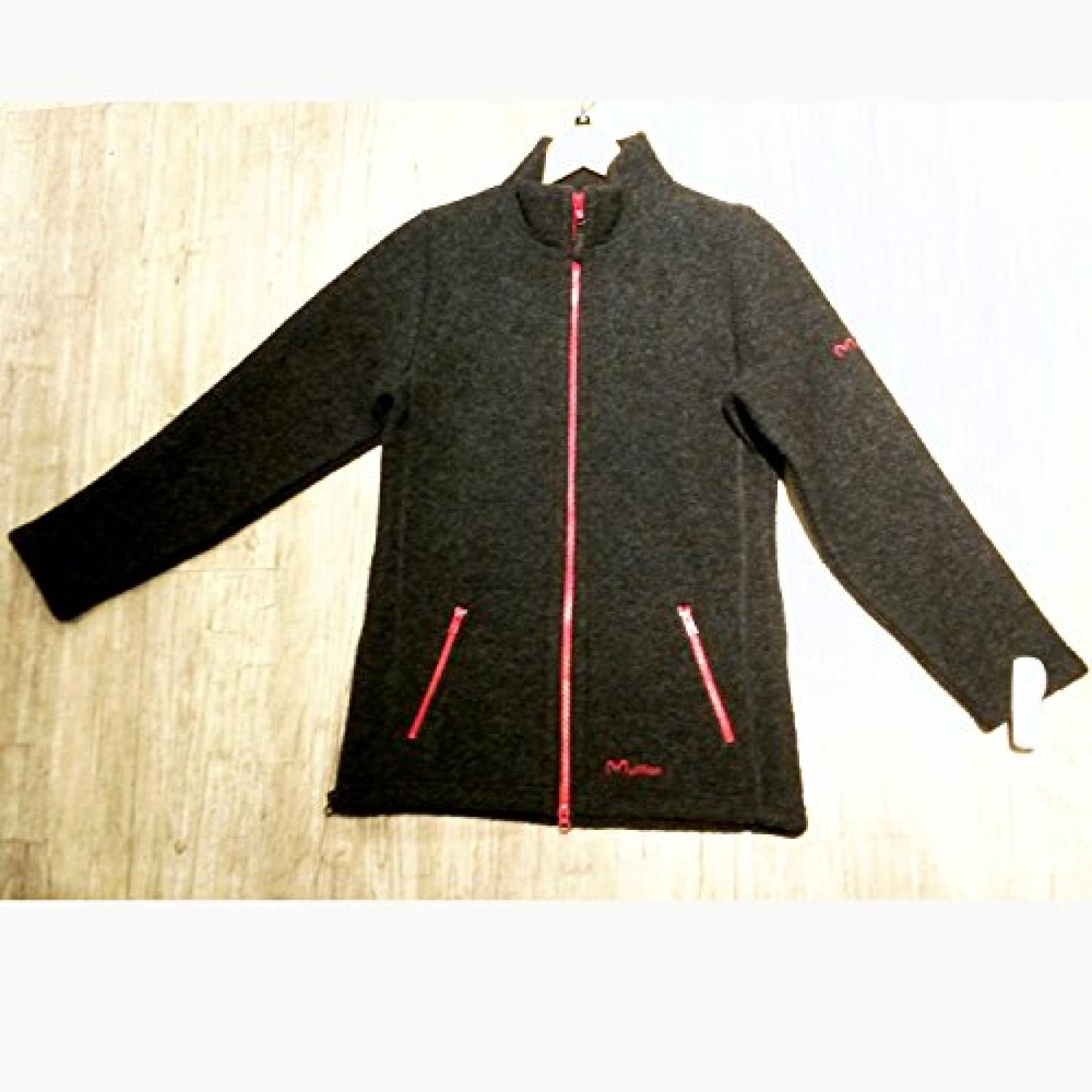 Mufflon Mel, Damen-Wolljacke, anthra - grau mit rotem RV Mufflon Mel, Damen-Wolljacke, anthra - grau mit rotem RV