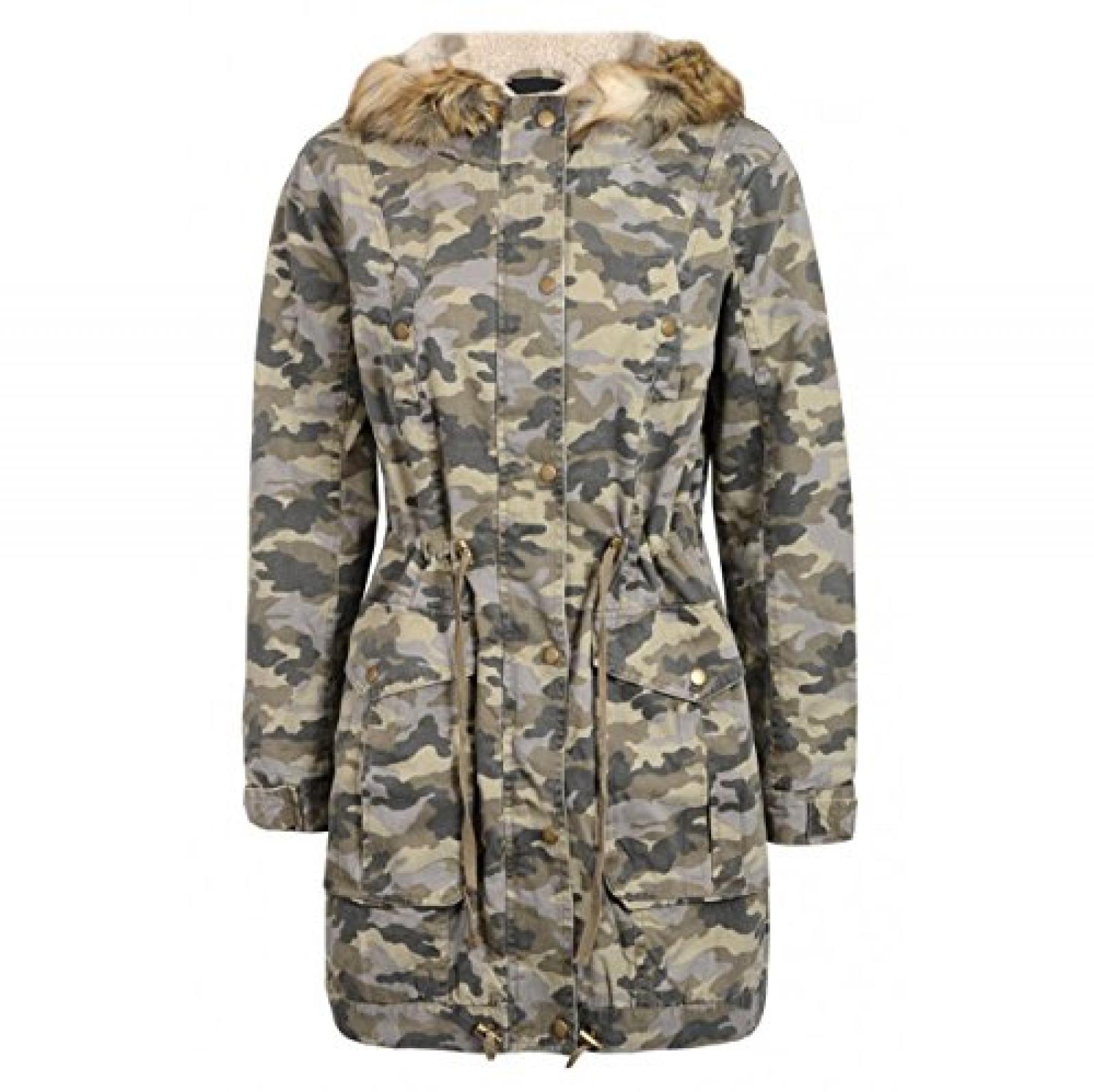 Frauen Khaki Camo Borg Lined Parka Ladies Summer Fashion Stylish vom Trend Kleidung Ferien Frauen Khaki Camo Borg Lined Parka Ladies Summer Fashion Stylish vom Trend Kleidung Ferien