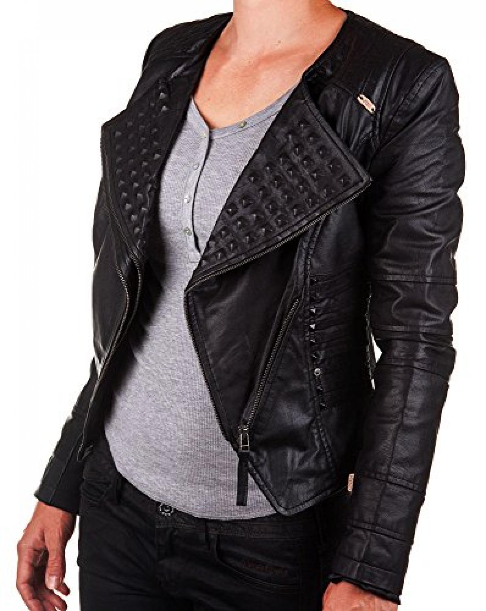 M.O.D Damen Lederjacke mit Nieten schwarz M.O.D Damen Lederjacke mit Nieten schwarz