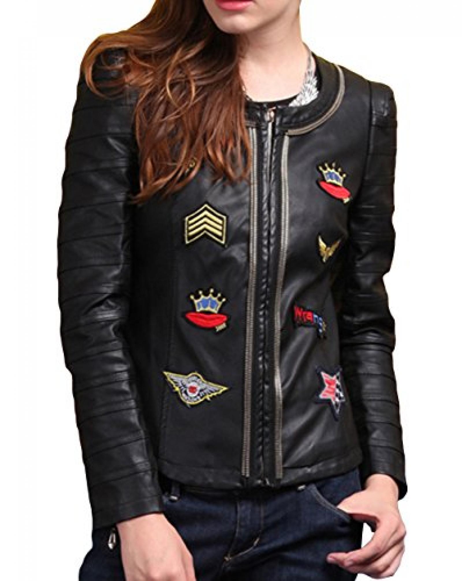 QYL Damen Jacke PU-Leder Motorradjacke &Uuml;bergangsjacke Lederjacke 