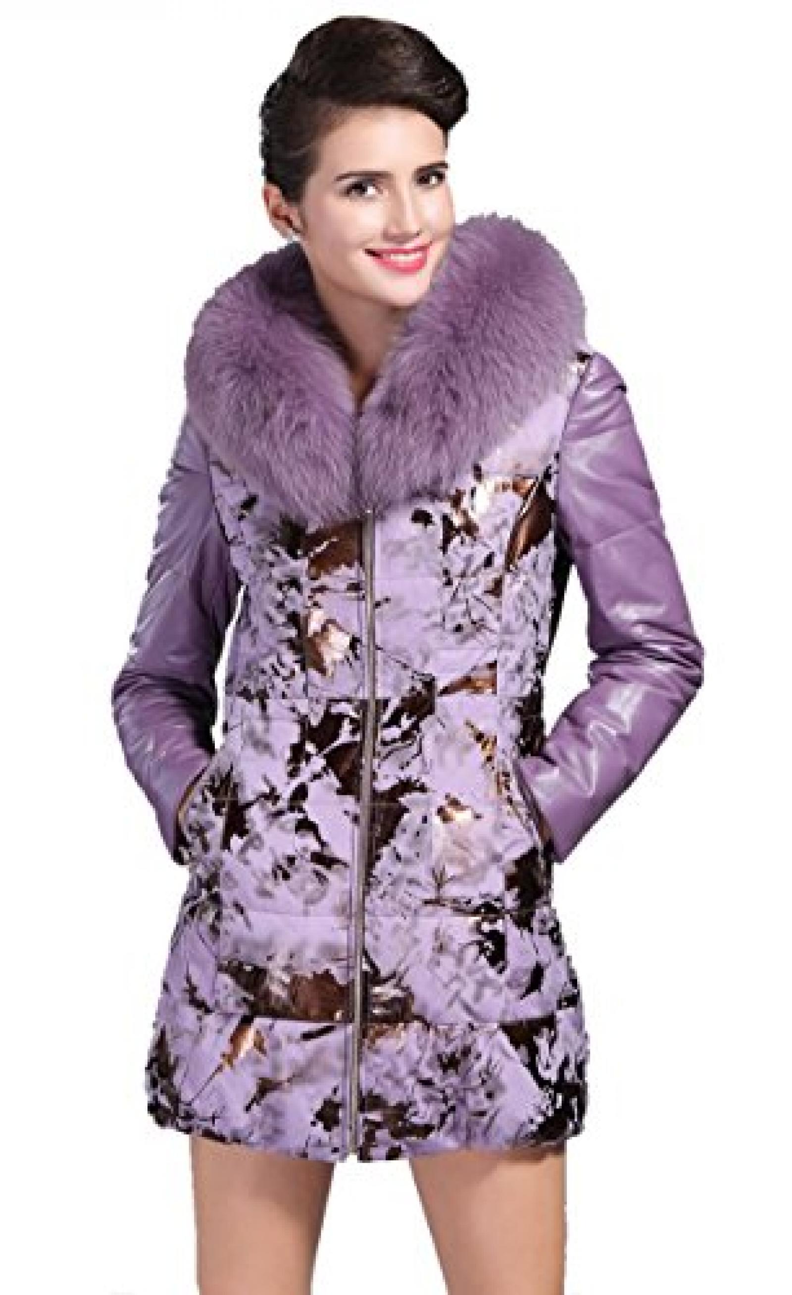 E-Girl Graceful Printing Schafspelz, echtem Leder unten M&auml;ntel ,Mehrfarbig 