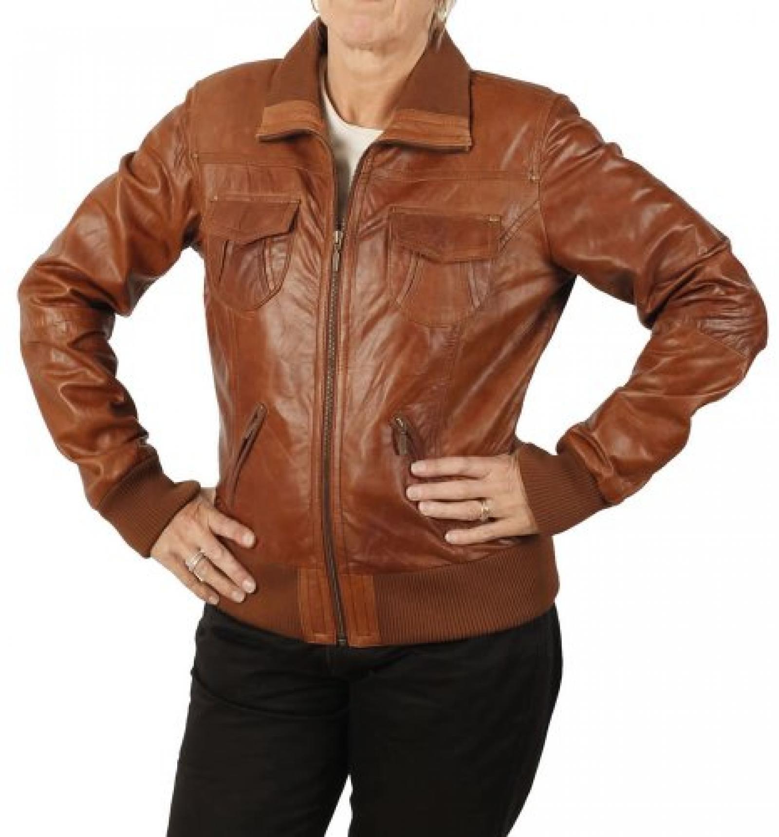 Hüftlanges antik-hellbraunes Blouson für die Frau Hüftlanges antik-hellbraunes Blouson für die Frau